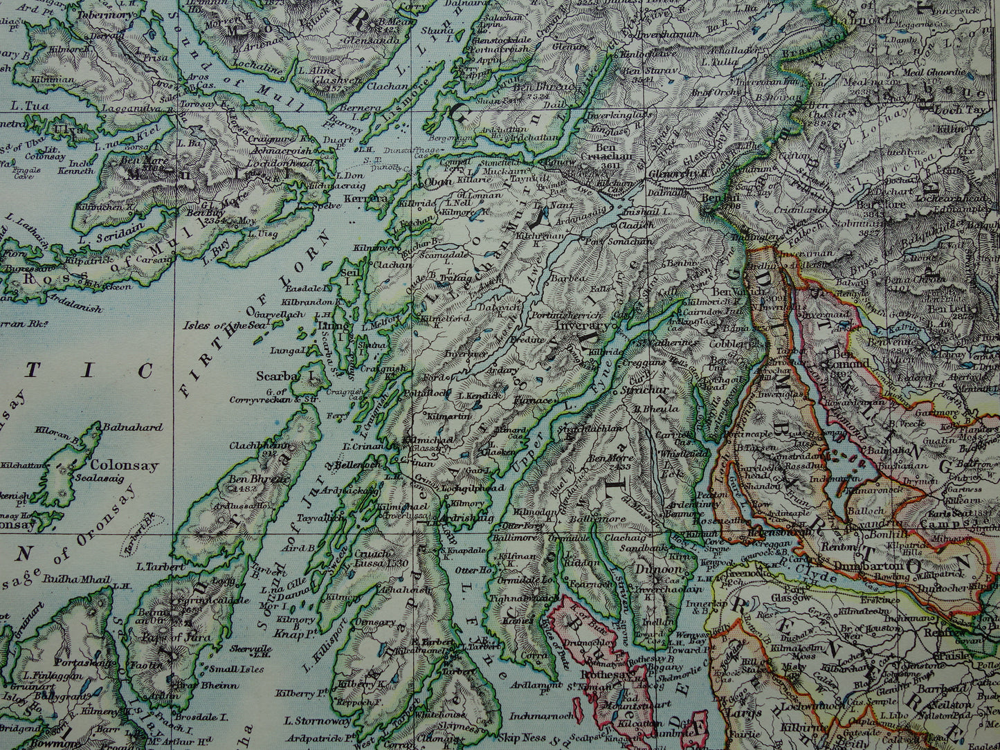 Oude kaart van het zuidwesten van Schotland uit 1901 originele antieke Engelse landkaart Schotland