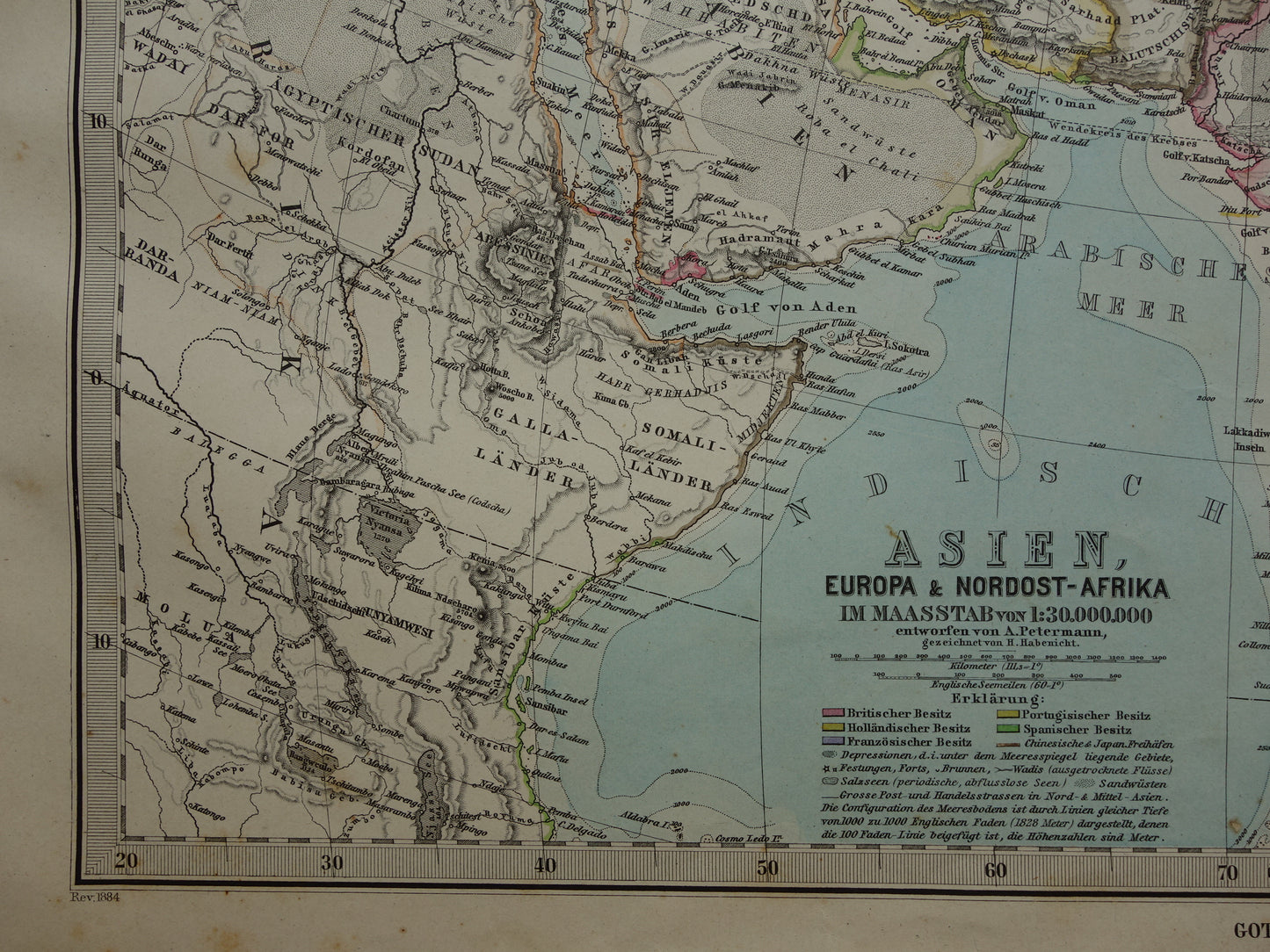 ASIA old map of Asia in 1884 original antique German map