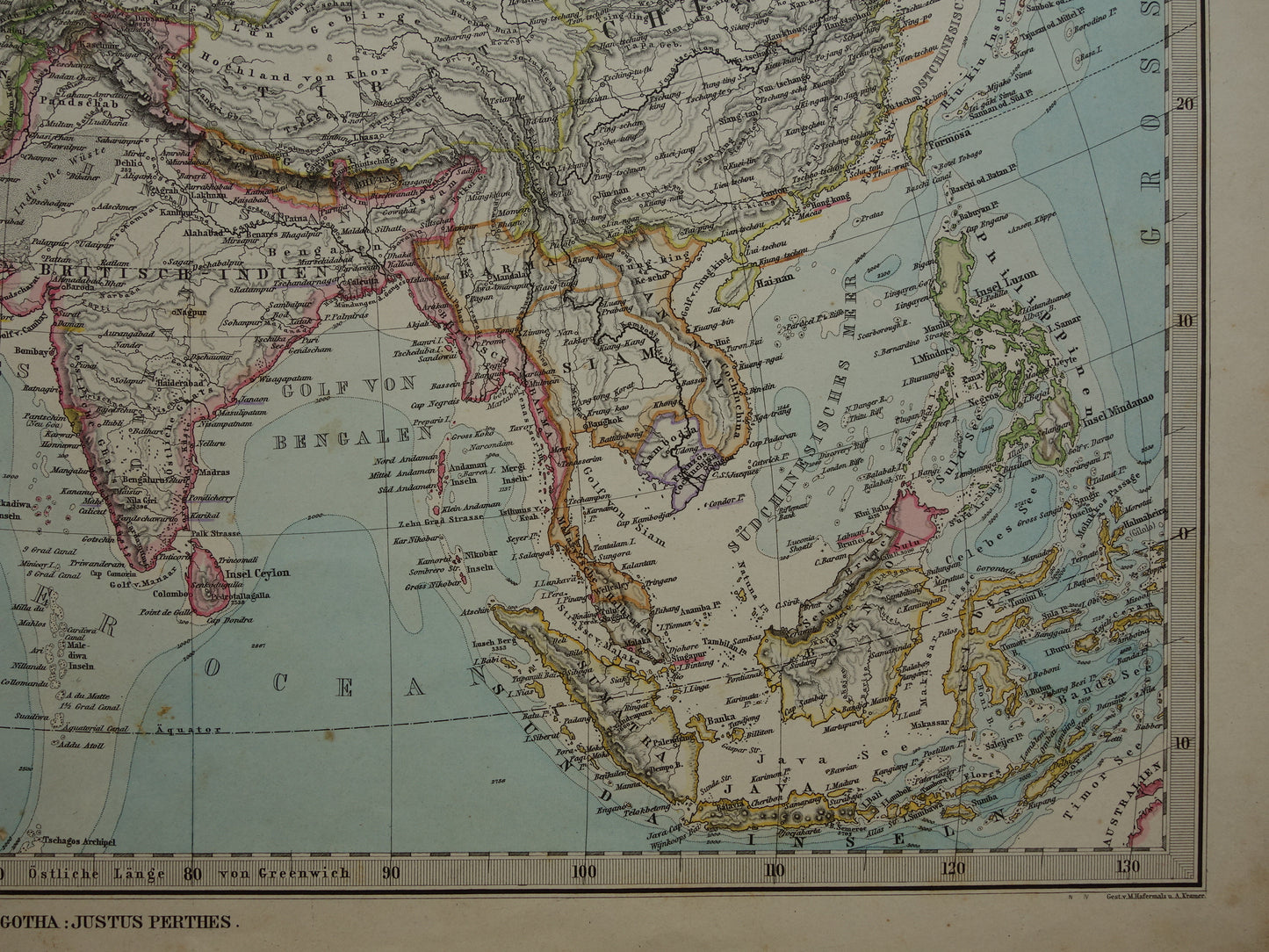 ASIA old map of Asia in 1884 original antique German map