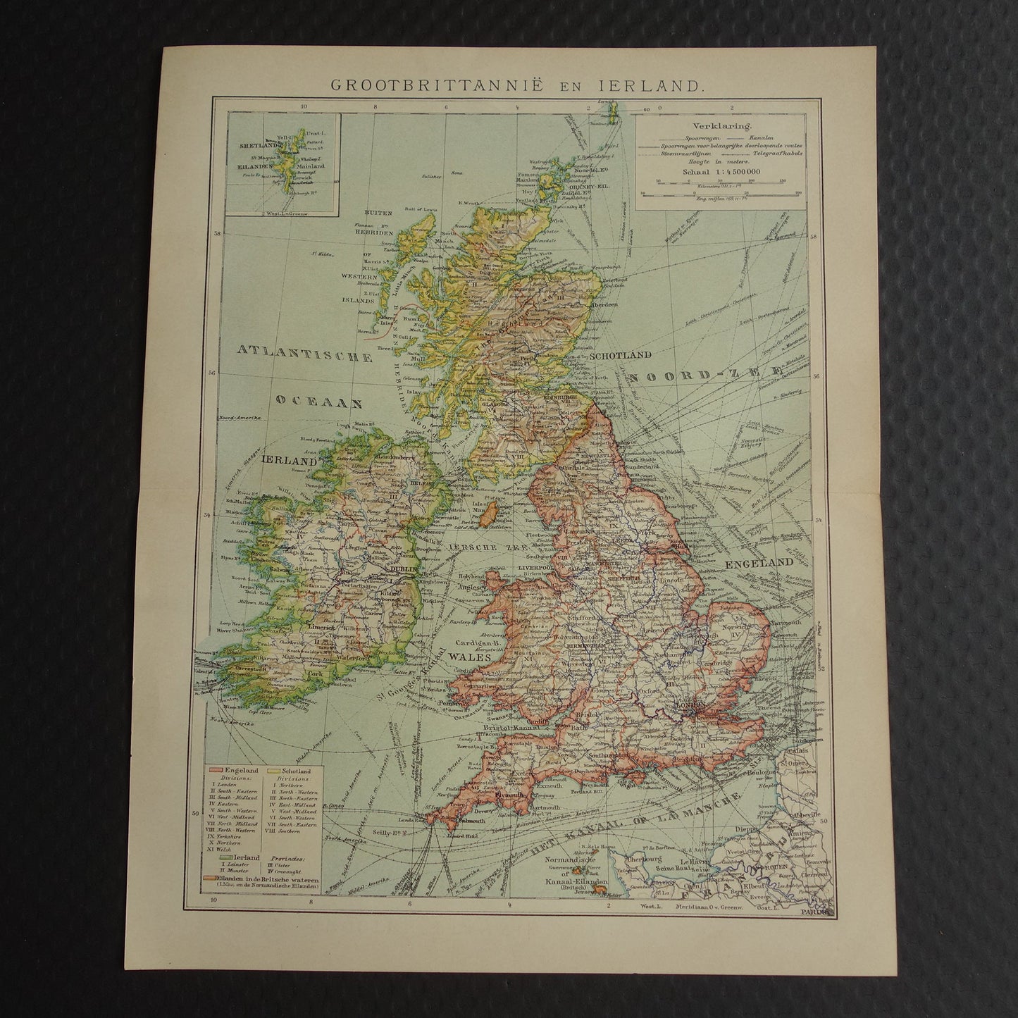 Old Dutch map of the United Kingdom and Ireland from 1908 original antique map of the British Isles Great Britain