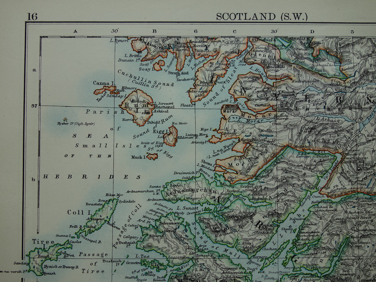 Oude kaart van het zuidwesten van Schotland uit 1901 originele antieke Engelse landkaart Schotland