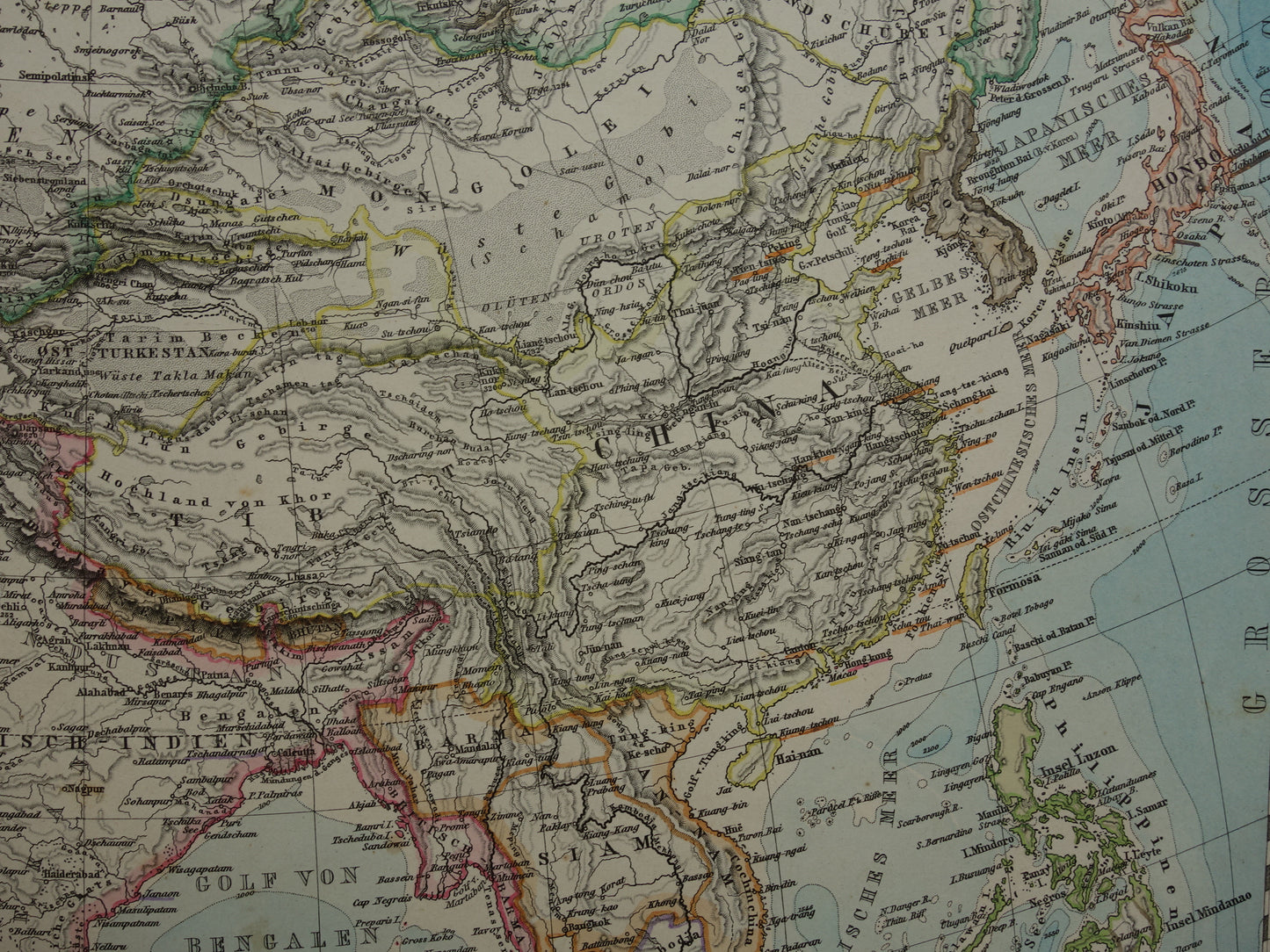 ASIA old map of Asia in 1884 original antique German map