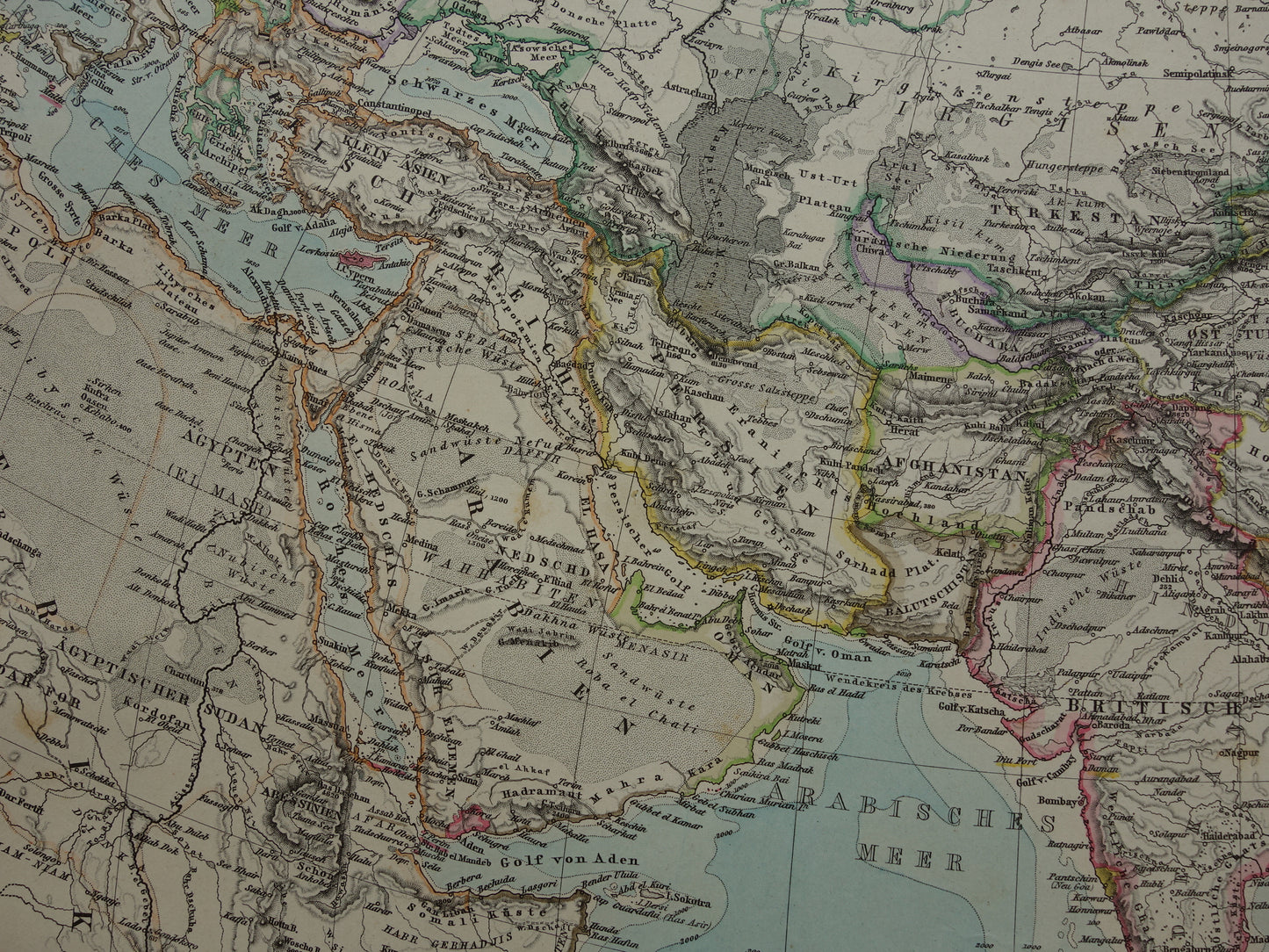 ASIA old map of Asia in 1884 original antique German map