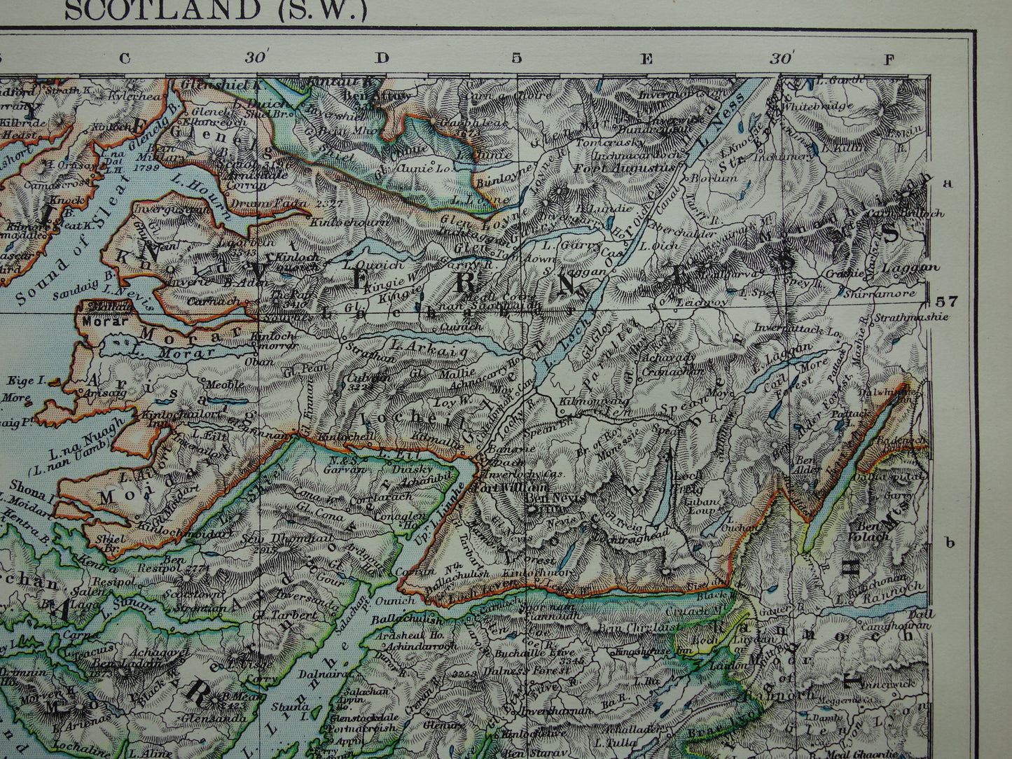 Oude kaart van het zuidwesten van Schotland uit 1901 originele antieke Engelse landkaart Schotland