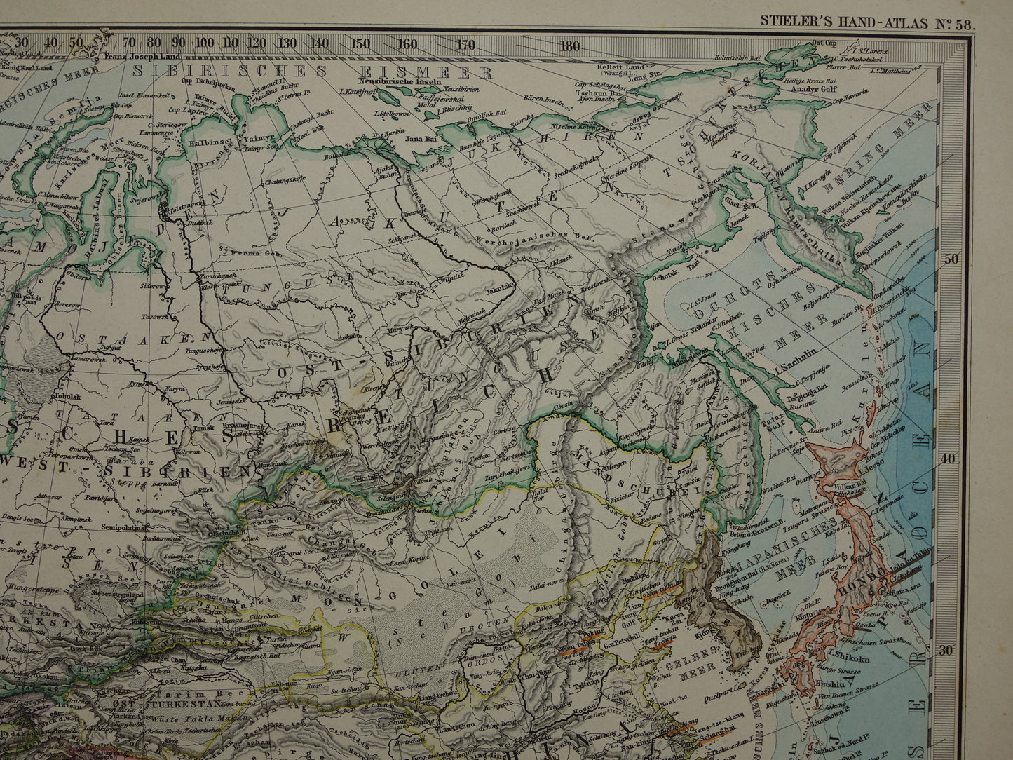 ASIA old map of Asia in 1884 original antique German map