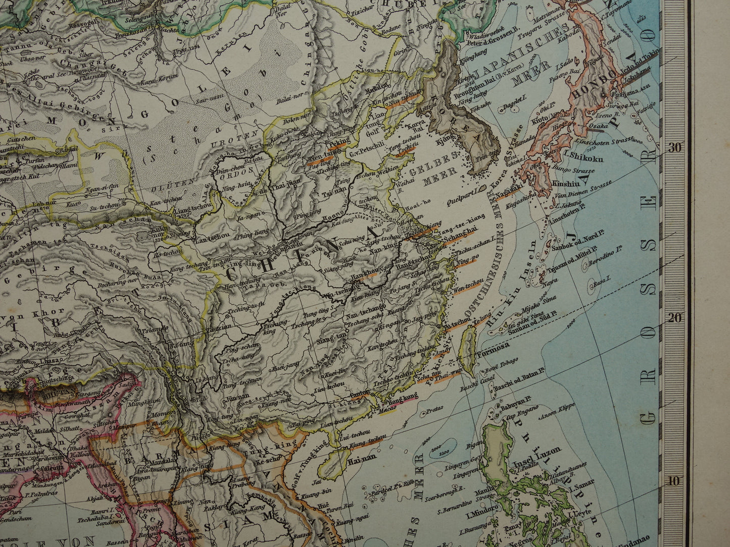ASIA old map of Asia in 1884 original antique German map