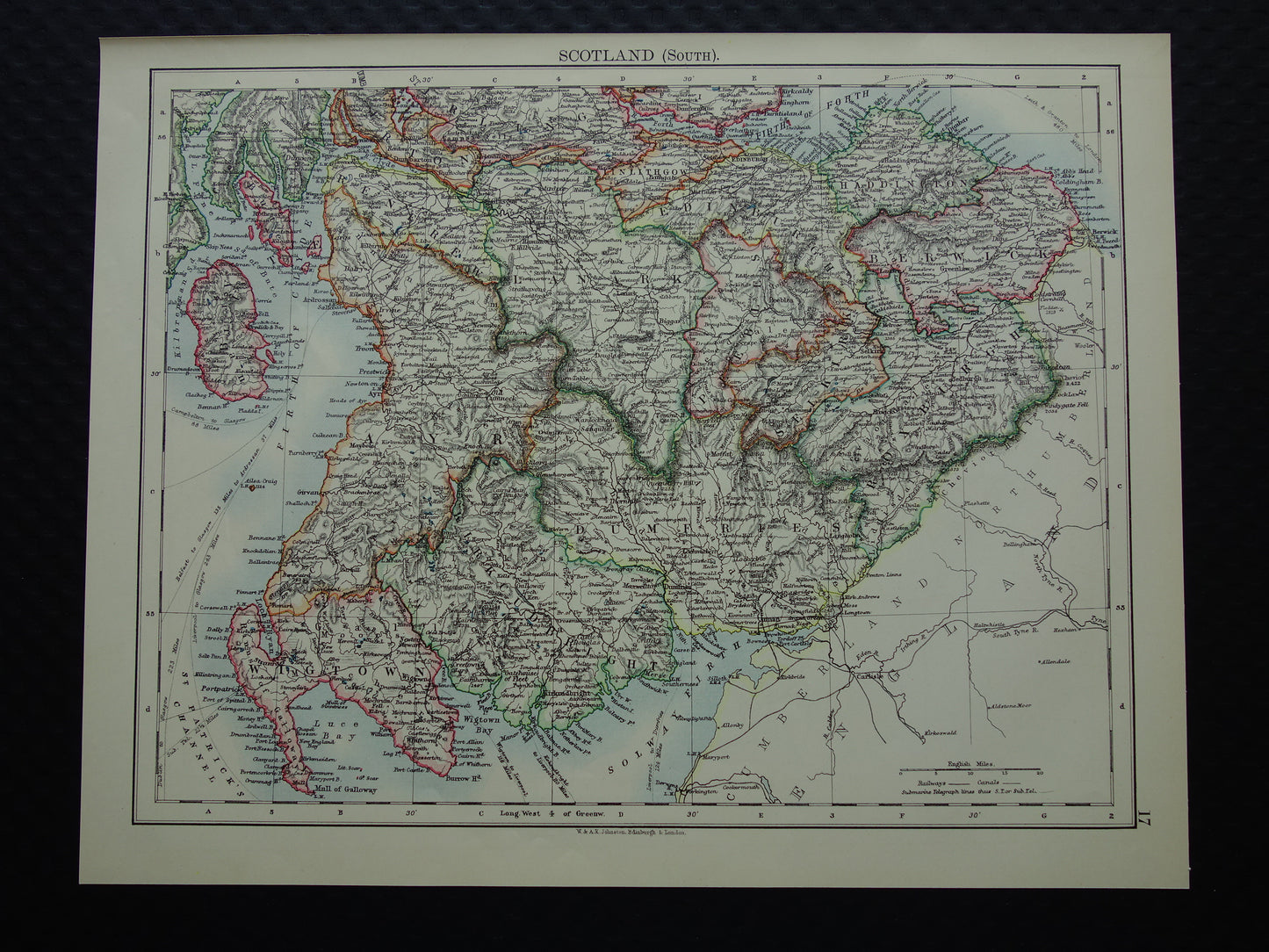 SCHOTLAND Oude kaart van het zuiden van Schotland uit 1901 originele antieke Engelse landkaart