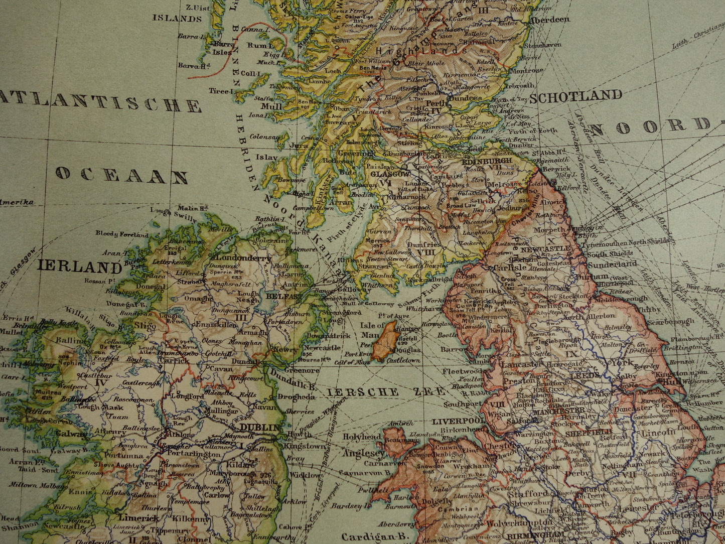 Old Dutch map of the United Kingdom and Ireland from 1908 original antique map of the British Isles Great Britain