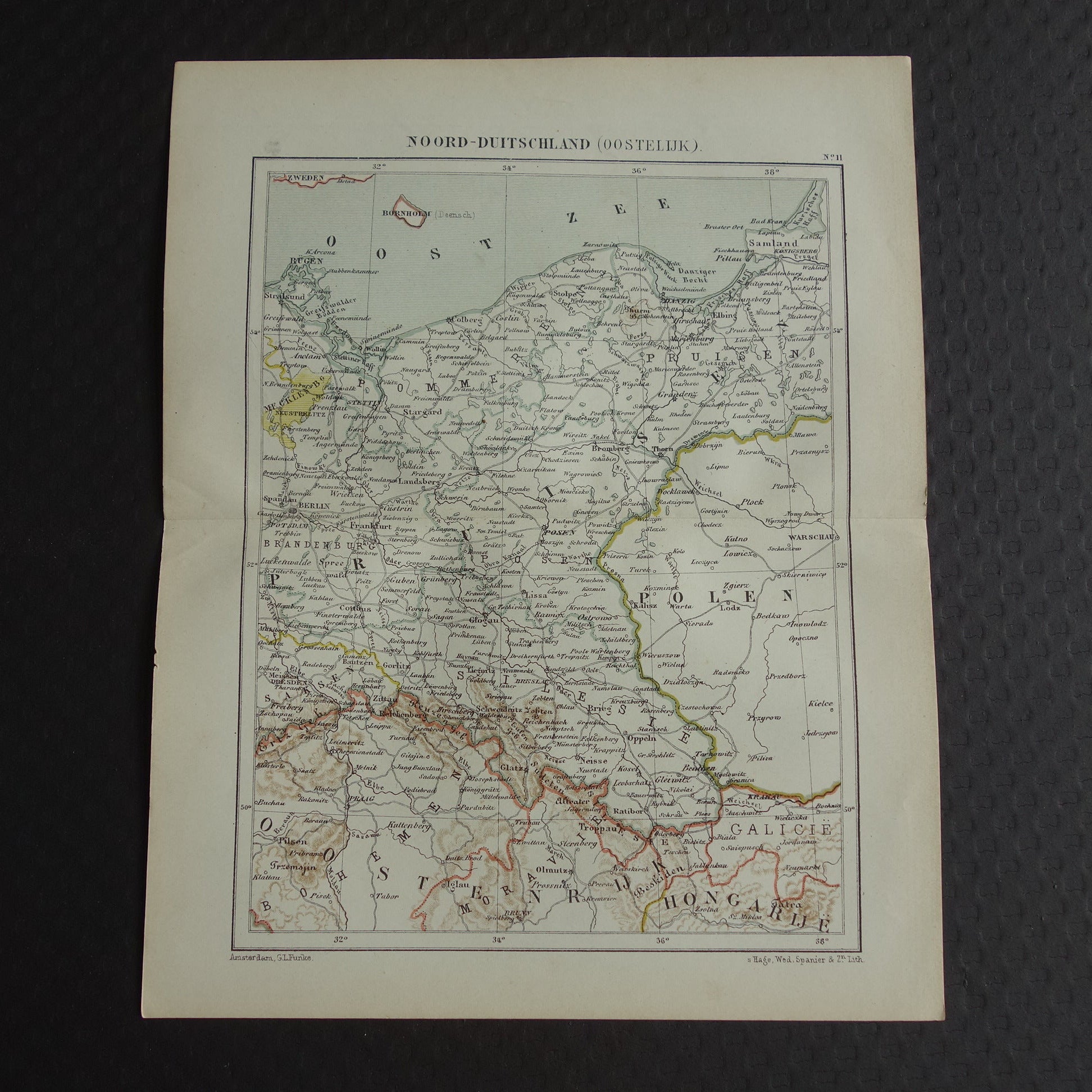 Noordoost Duitsland oude landkaart originele antieke Kuyper kaart uit 1882 vintage print Duitsland Polen Danzig Berlijn