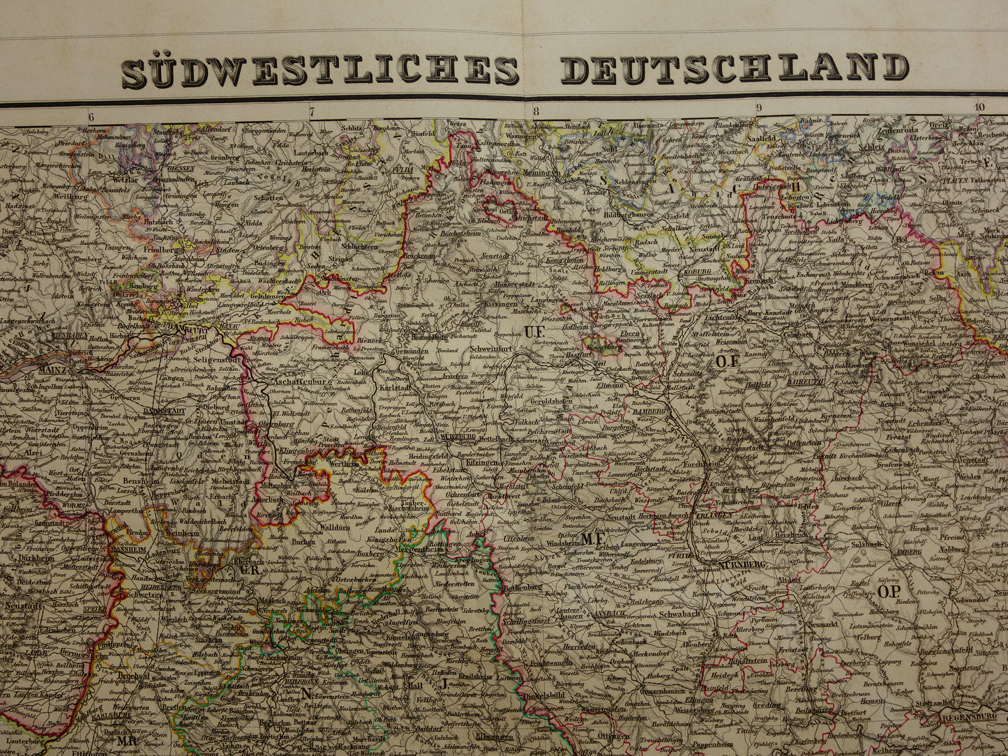 Large old map of Bavaria South Germany Original antique map 1860 Germany