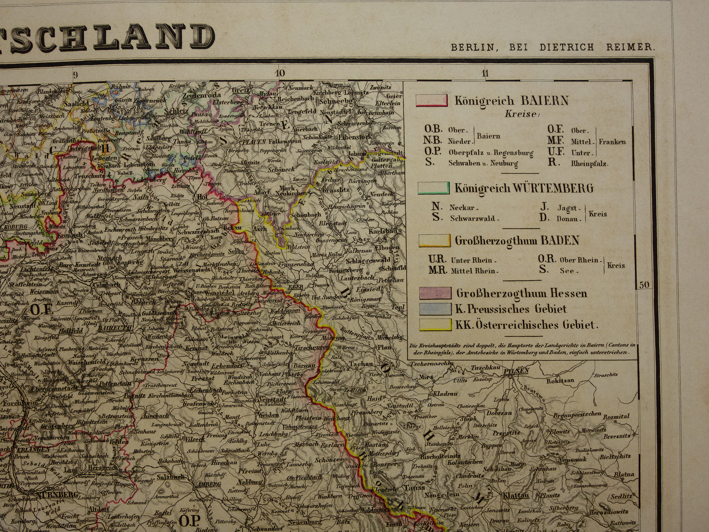 Large old map of Bavaria South Germany Original antique map 1860 Germany