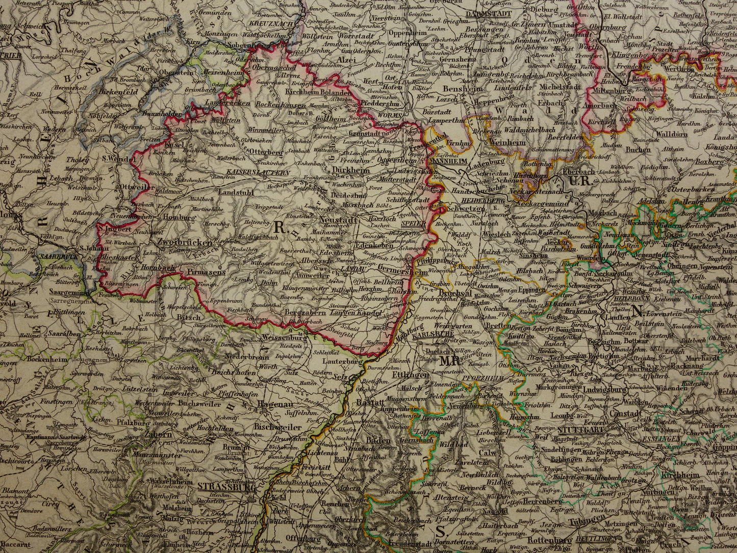 Large old map of Bavaria South Germany Original antique map 1860 Germany