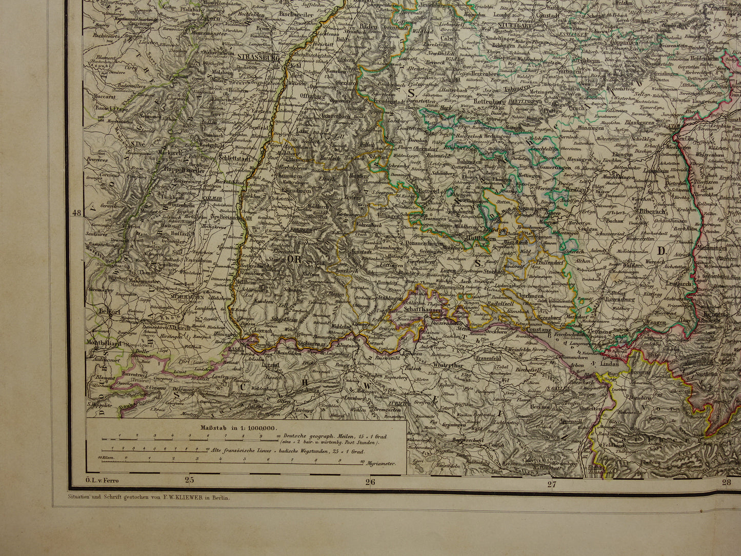 Large old map of Bavaria South Germany Original antique map 1860 Germany