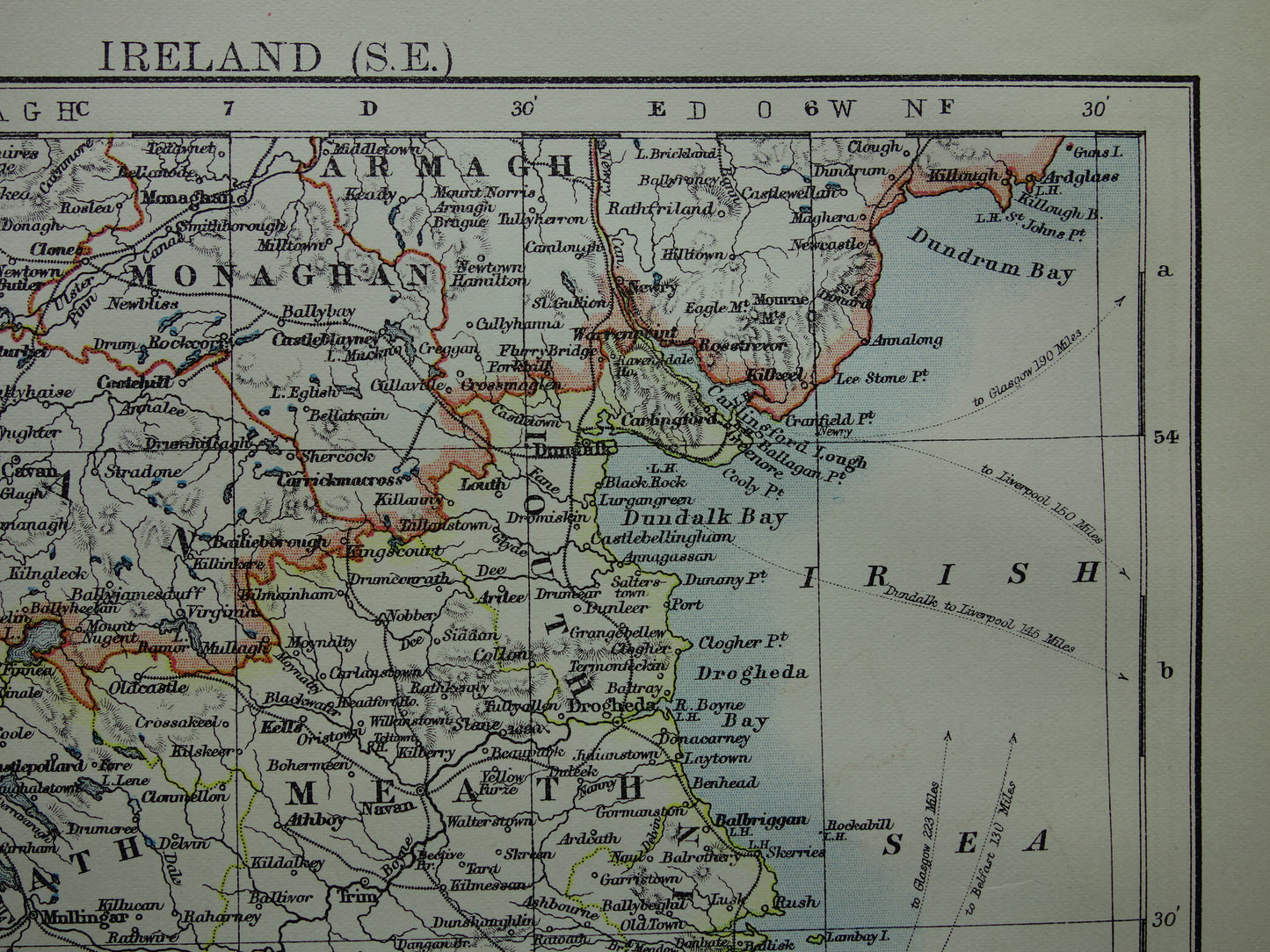 IERLAND Oude kaart van Leinster uit 1901 originele antieke Engelse landkaart Ierse provincie Leinster Dublin