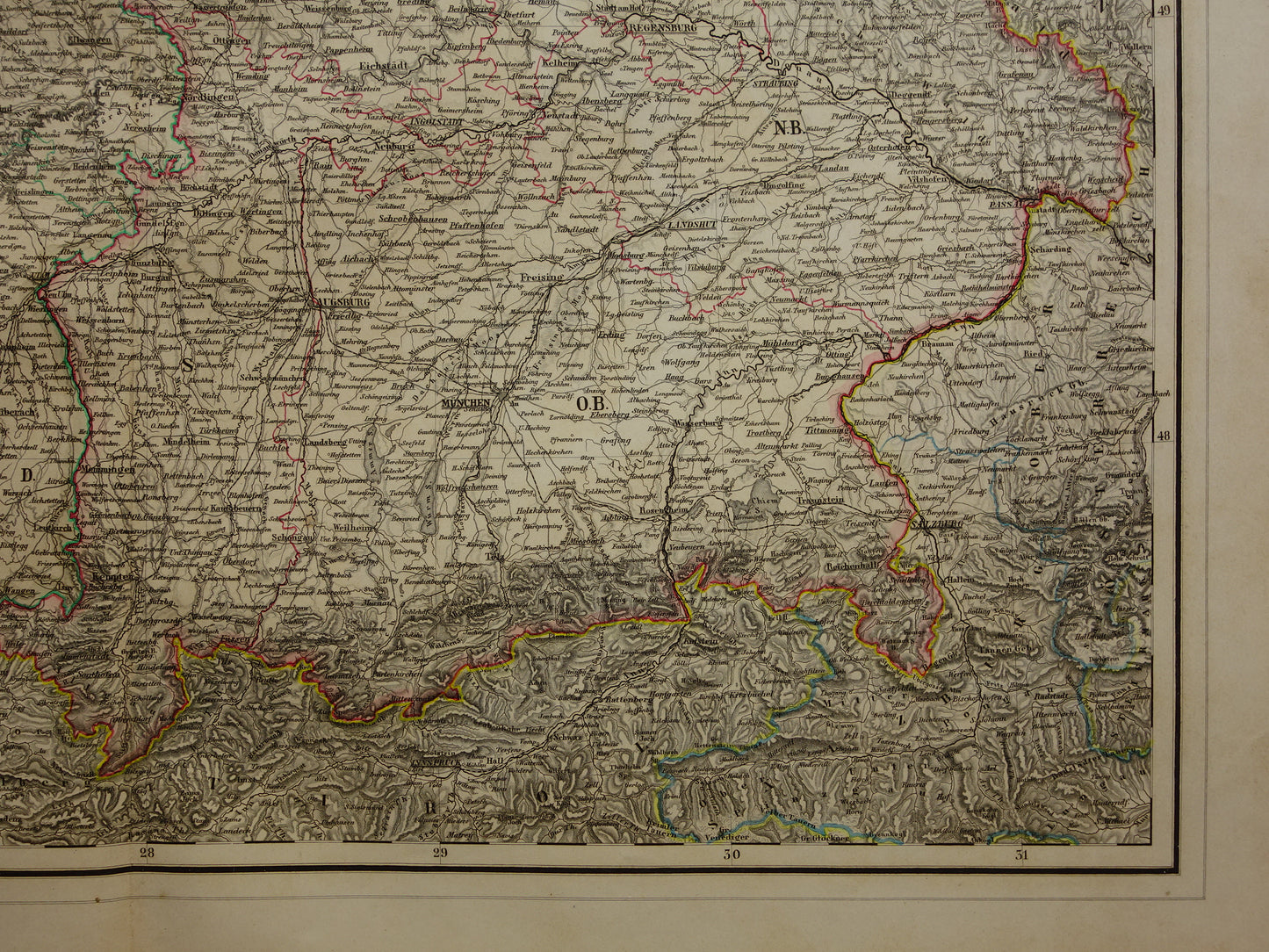 Large old map of Bavaria South Germany Original antique map 1860 Germany