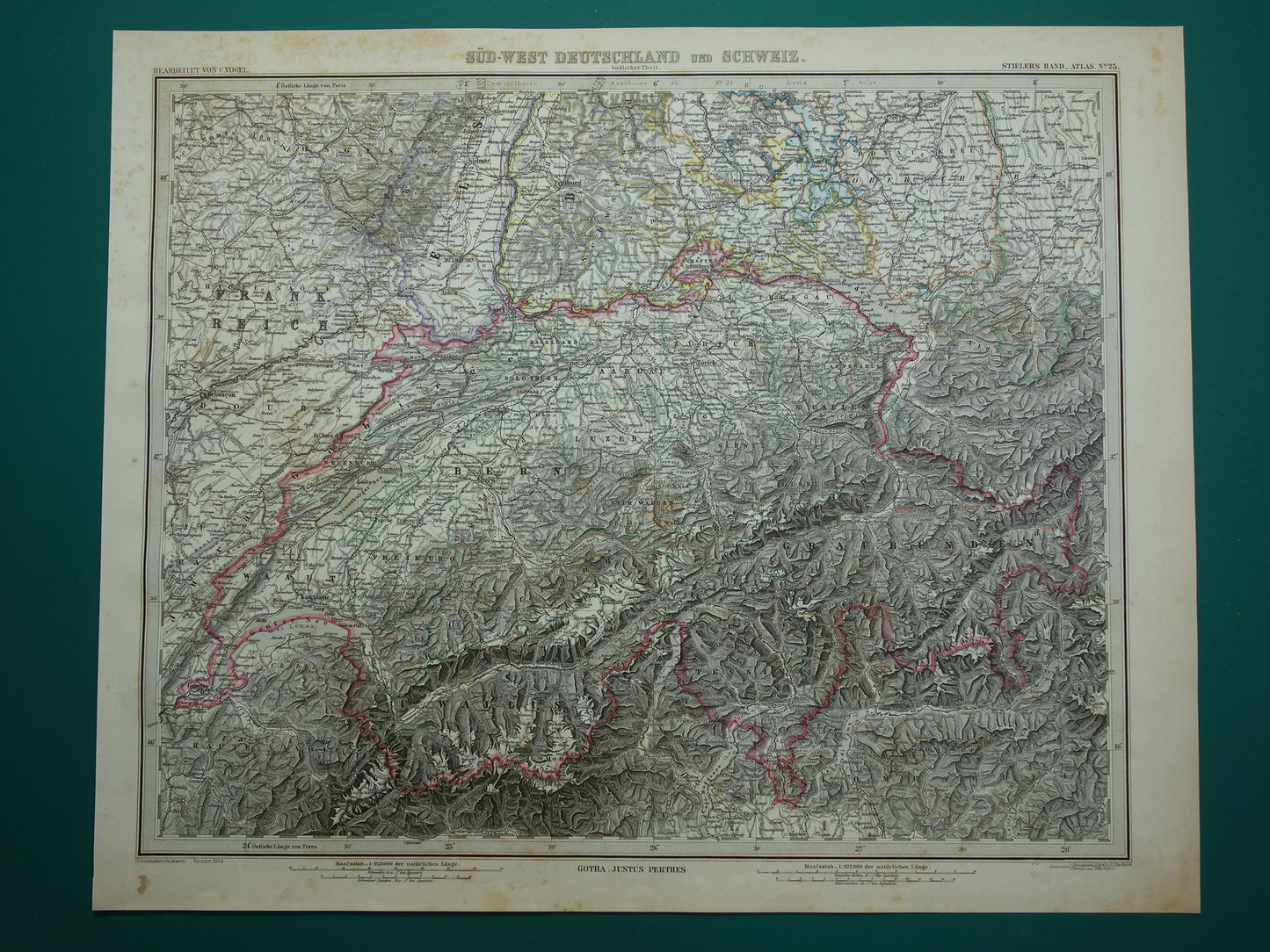 SCHWEIZ alte Karte von 1884 originale antike deutsche Karte