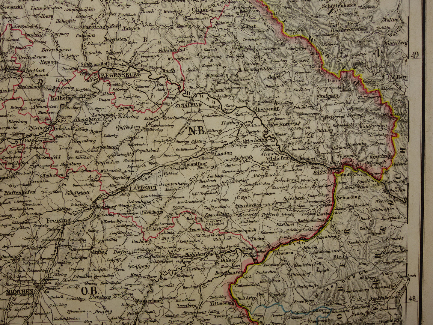 Large old map of Bavaria South Germany Original antique map 1860 Germany