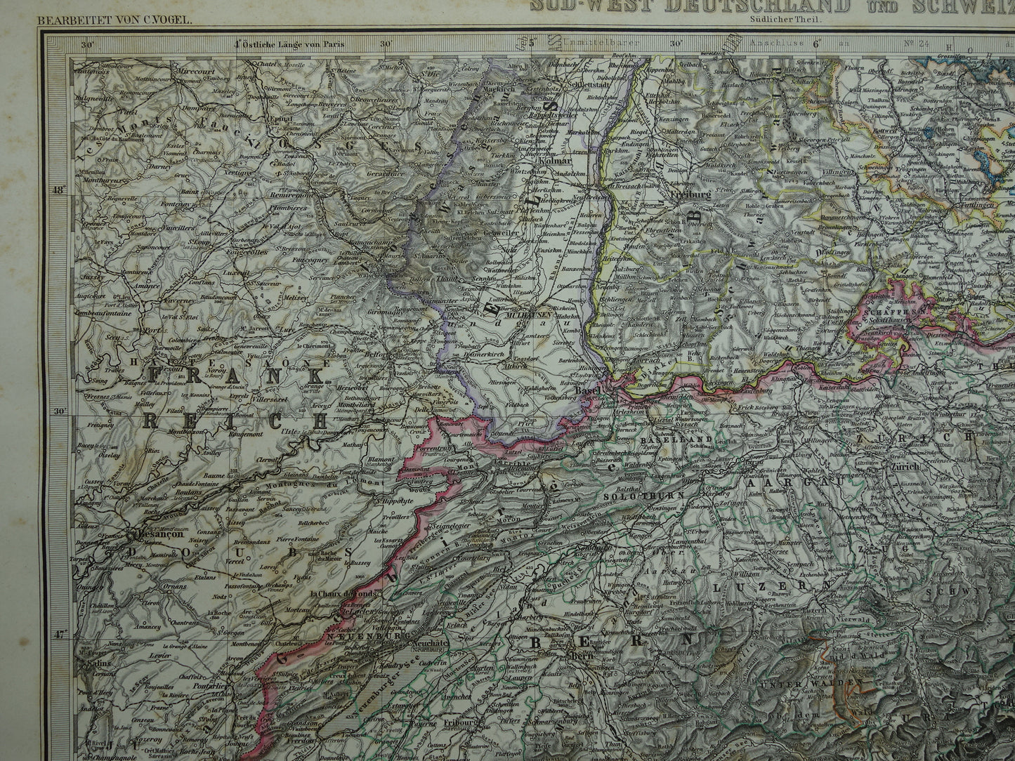SCHWEIZ alte Karte von 1884 originale antike deutsche Karte