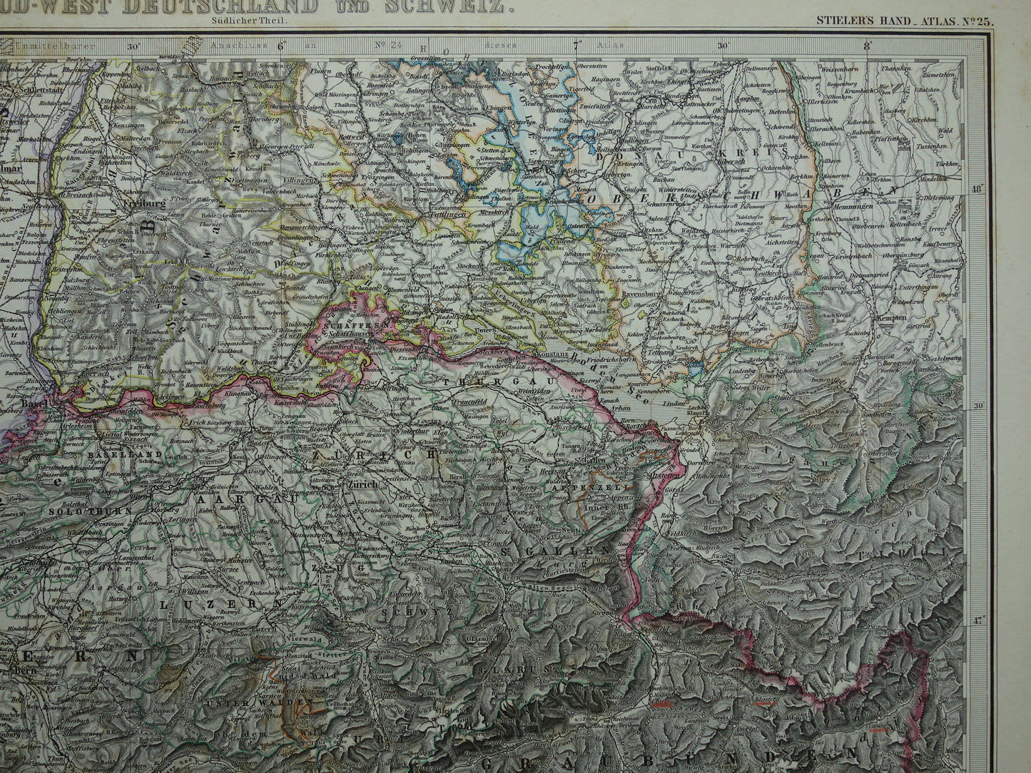 SCHWEIZ alte Karte von 1884 originale antike deutsche Karte