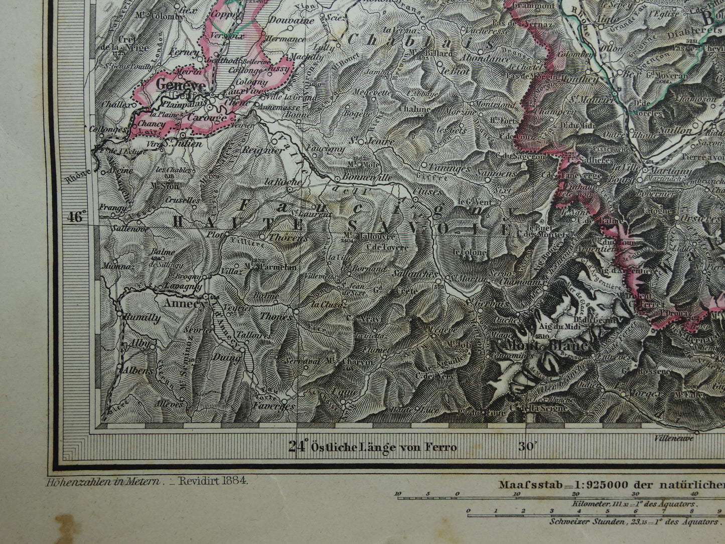SCHWEIZ alte Karte von 1884 originale antike deutsche Karte