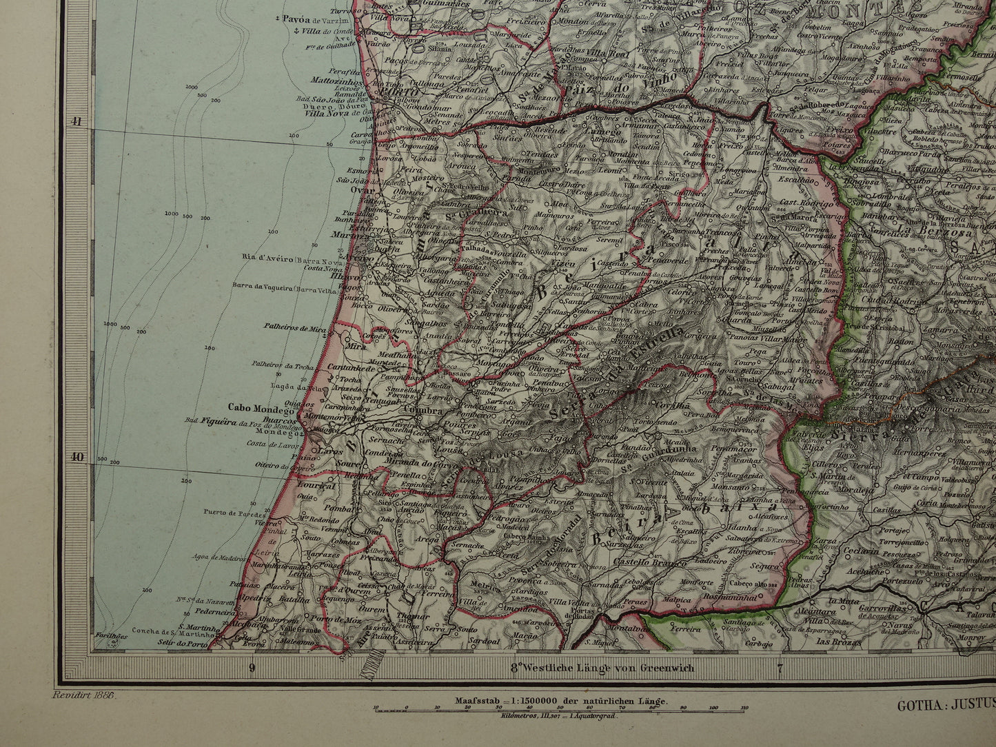 Old map of northwestern Spain Portugal 1886 original antique map Salamanca Santander La Coruna