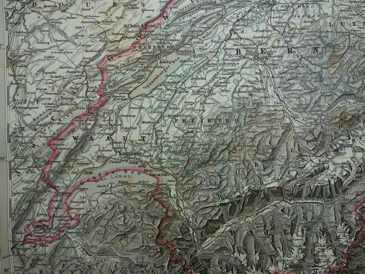 SCHWEIZ alte Karte von 1884 originale antike deutsche Karte