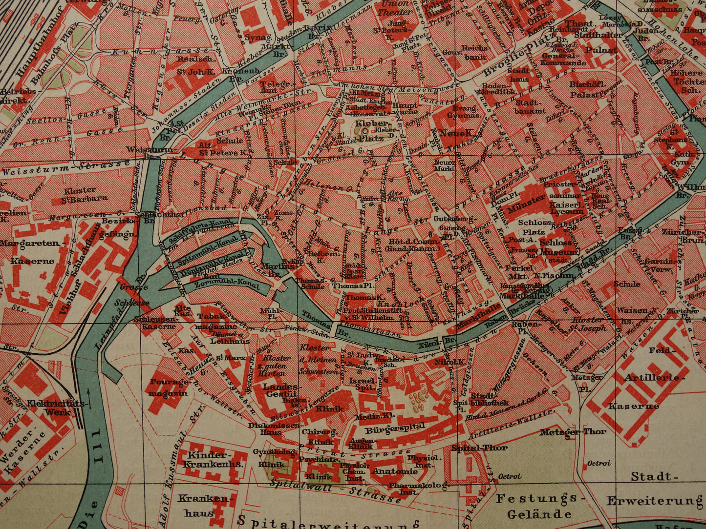 STRASBOURG antique map old map of Strasbourg from 1911 - original vintage historical maps with date