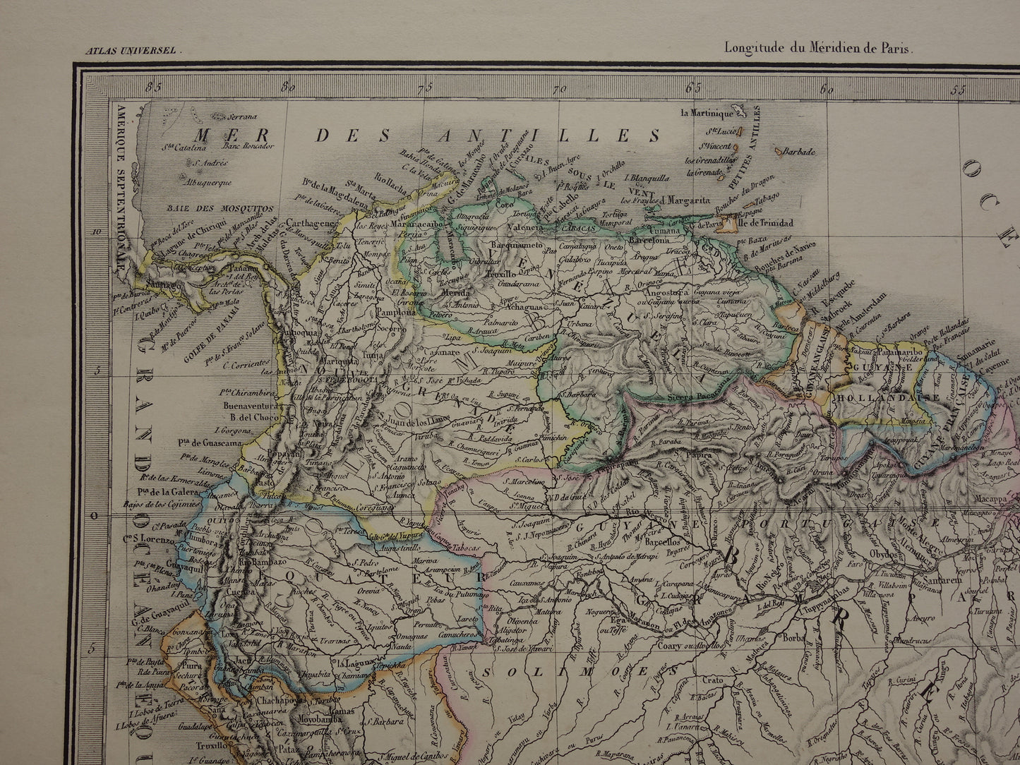 ZUID-AMERIKA Grote vintage landkaart van Zuid-Amerika 1851 oude kaart poster Brazilië Patagonië Chili origineel antiek met jaartal