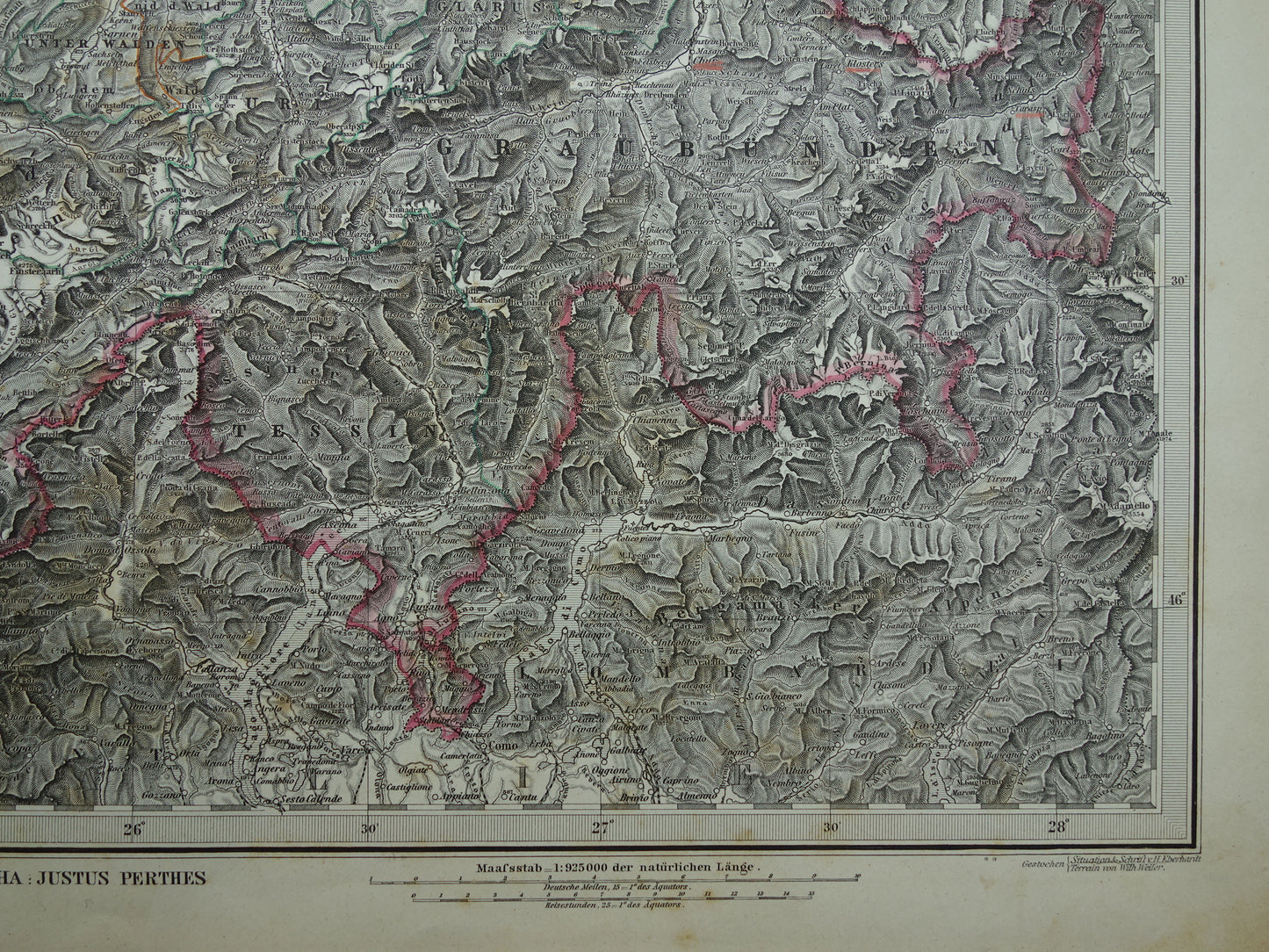 SCHWEIZ alte Karte von 1884 originale antike deutsche Karte