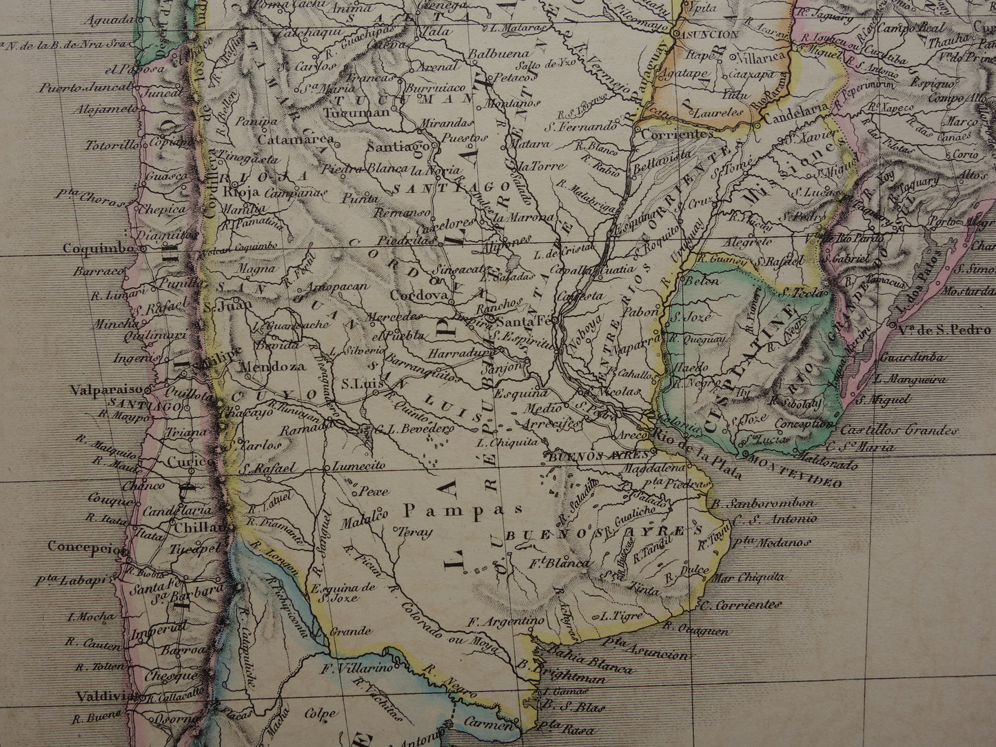 ZUID-AMERIKA Grote vintage landkaart van Zuid-Amerika 1851 oude kaart poster Brazilië Patagonië Chili origineel antiek met jaartal