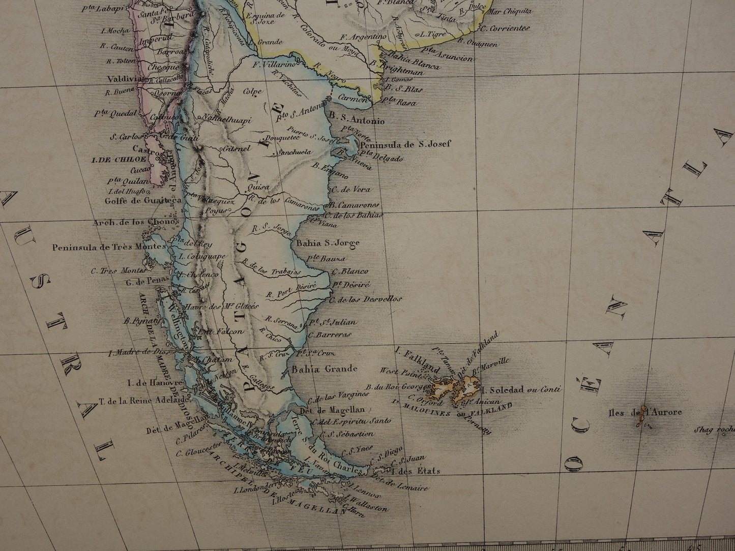 ZUID-AMERIKA Grote vintage landkaart van Zuid-Amerika 1851 oude kaart poster Brazilië Patagonië Chili origineel antiek met jaartal