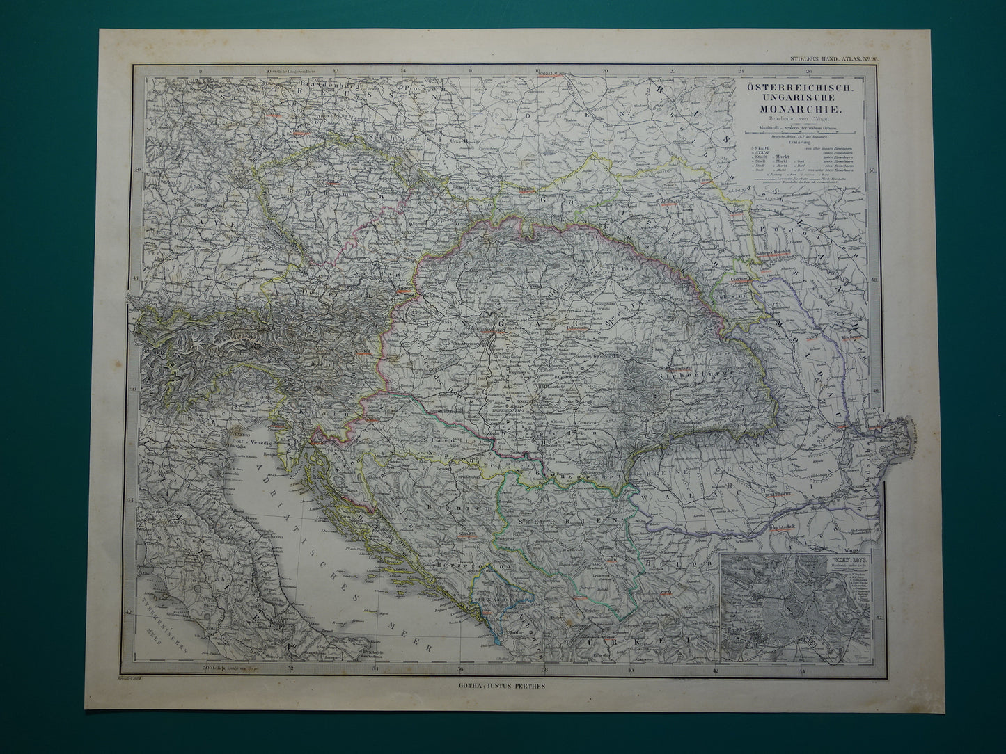 AUSTRIA-HUNGARY old map from 1884 original antique German map 37x46 cm in size