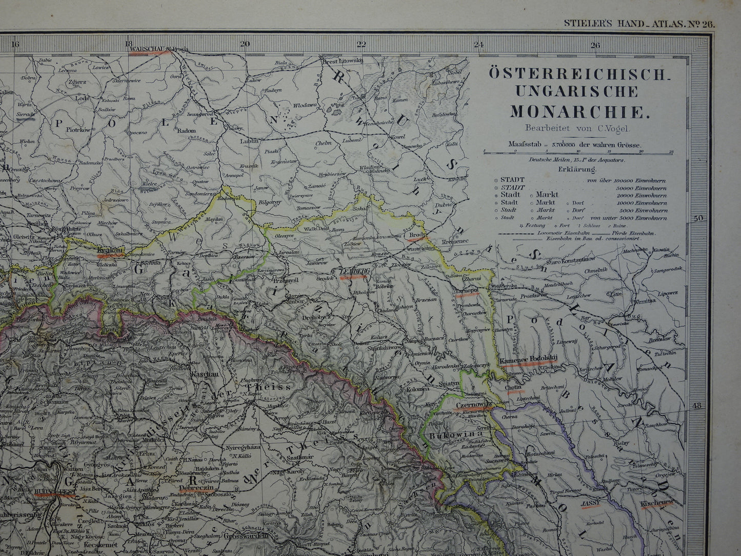 AUSTRIA-HUNGARY old map from 1884 original antique German map 37x46 cm in size