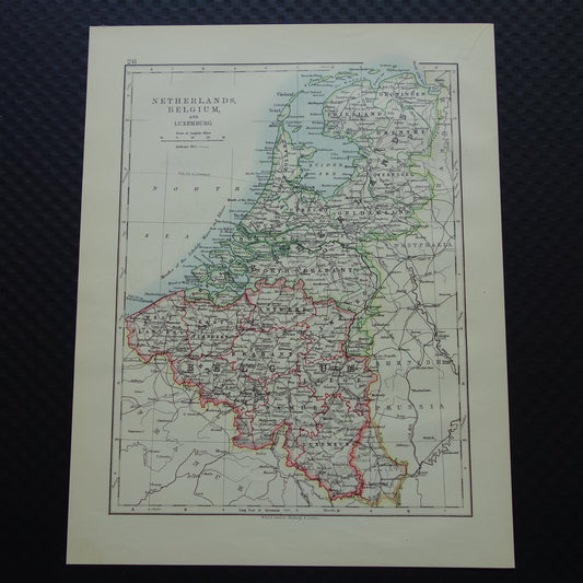 NEDERLAND en BELGIE Oude kaart van Nederland en Belgë uit 1901 originele antieke Engelse landkaart