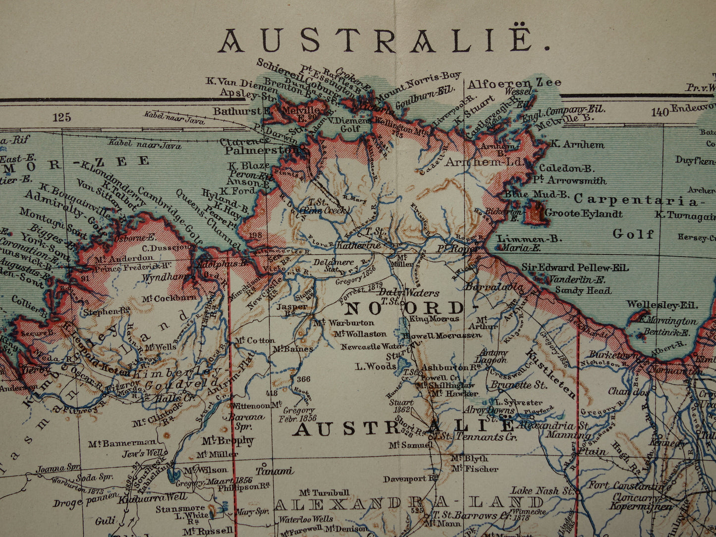 AUSTRALIE oude landkaart van Australië uit 1915 originele antieke Nederlandse kaart - vintage landkaarten