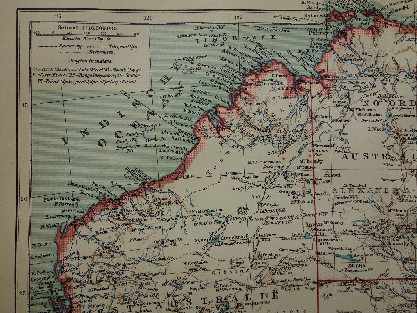 AUSTRALIE oude landkaart van Australië uit 1915 originele antieke Nederlandse kaart - vintage landkaarten