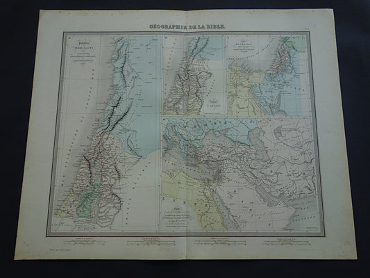 Palestina in de oudheid oude kaart Bijbelse geschiedenis - Franse antieke handgekleurde landkaart