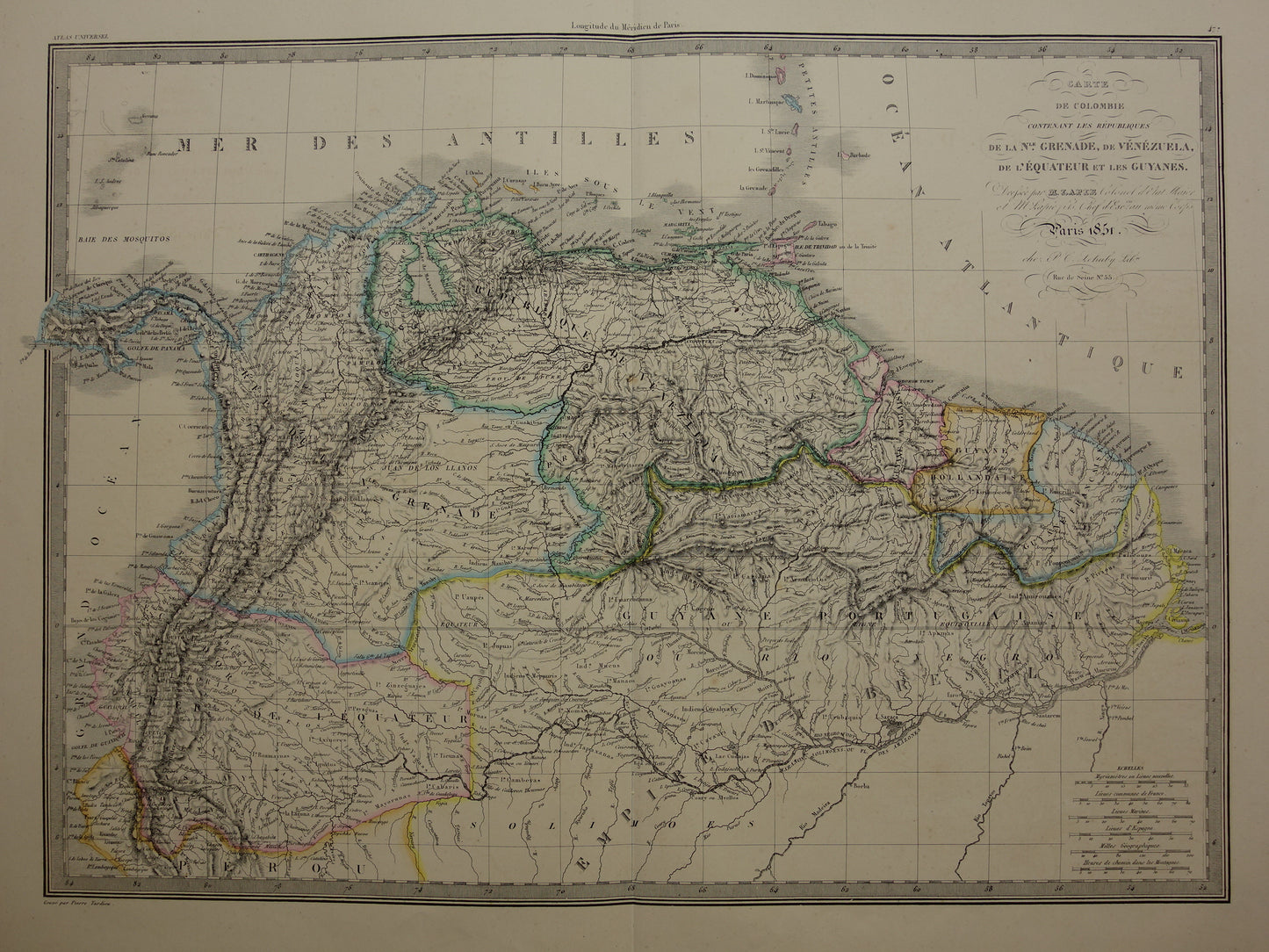 carte de colombie grenade venezuela equateur les guyanes M. Lapie