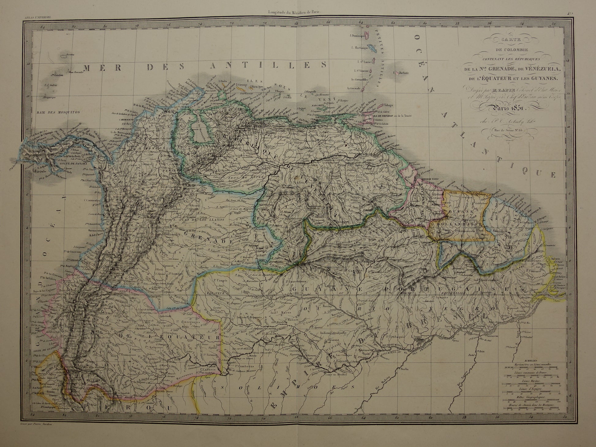 carte de colombie grenade venezuela equateur les guyanes M. Lapie