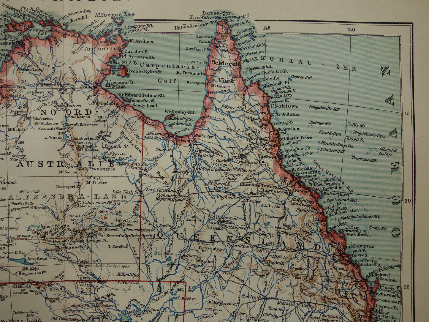 AUSTRALIE oude landkaart van Australië uit 1915 originele antieke Nederlandse kaart - vintage landkaarten