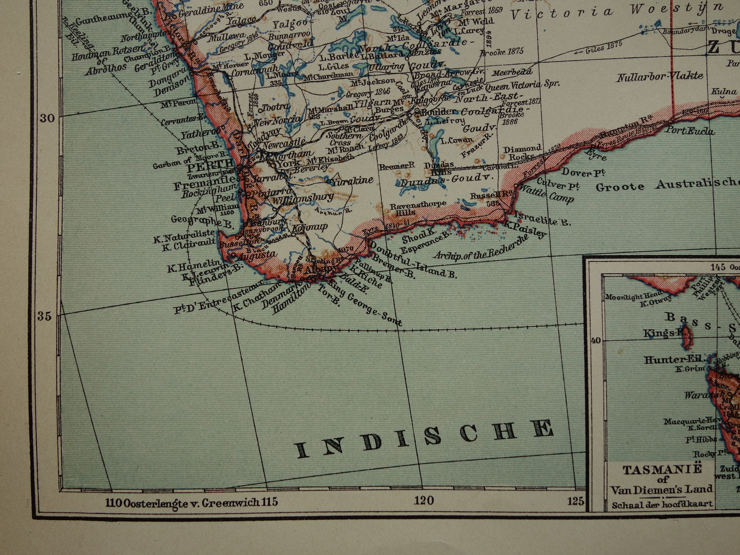 AUSTRALIE oude landkaart van Australië uit 1915 originele antieke Nederlandse kaart - vintage landkaarten