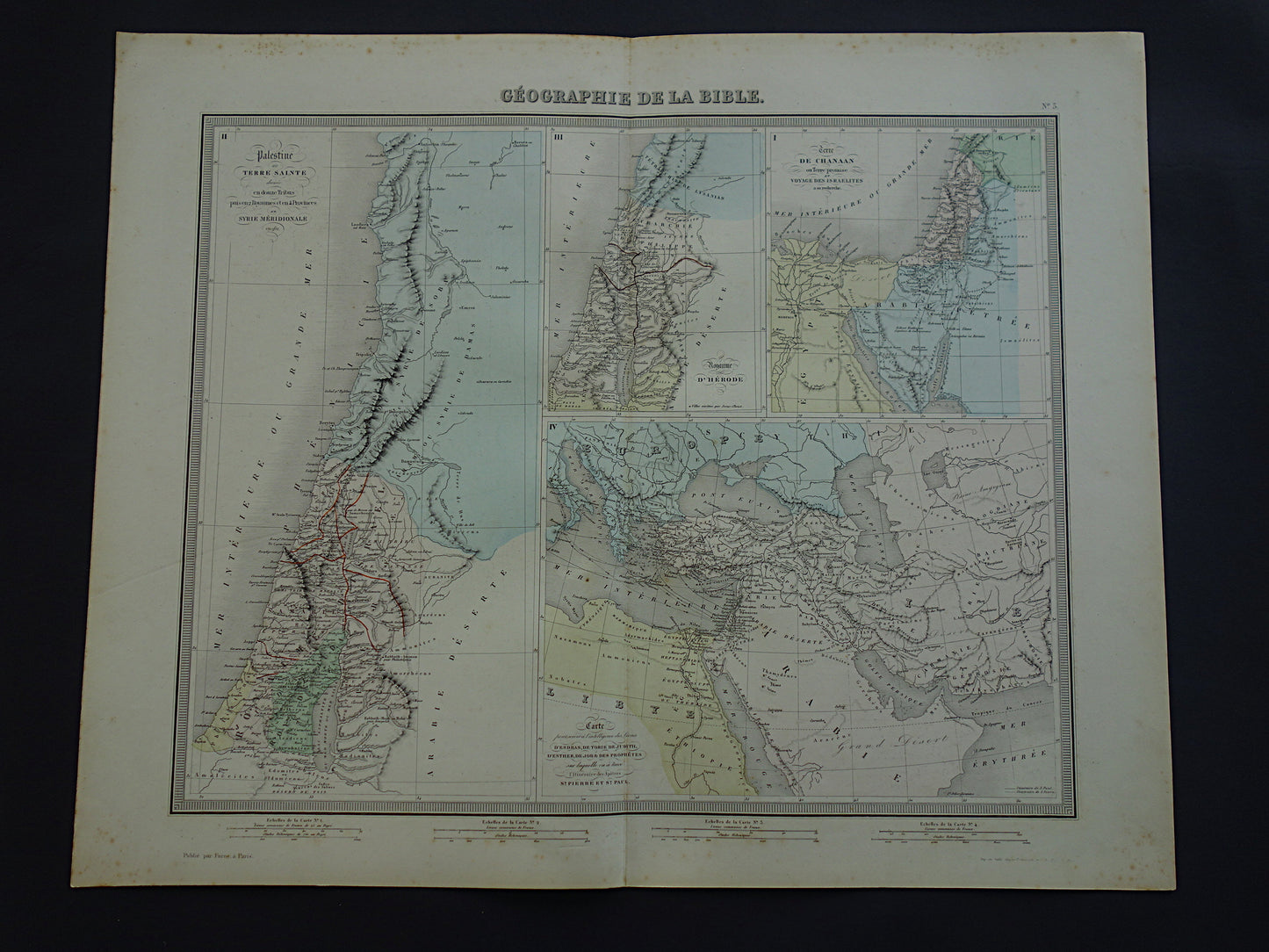 Palestine in Antiquity Old Map Biblical History - French Antique Hand-Colored Map