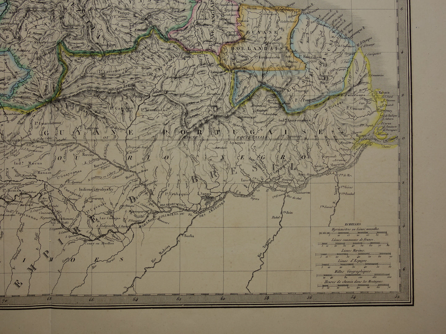 Colombia Venezuela large old map 1851 original antique map Suriname Amazon river