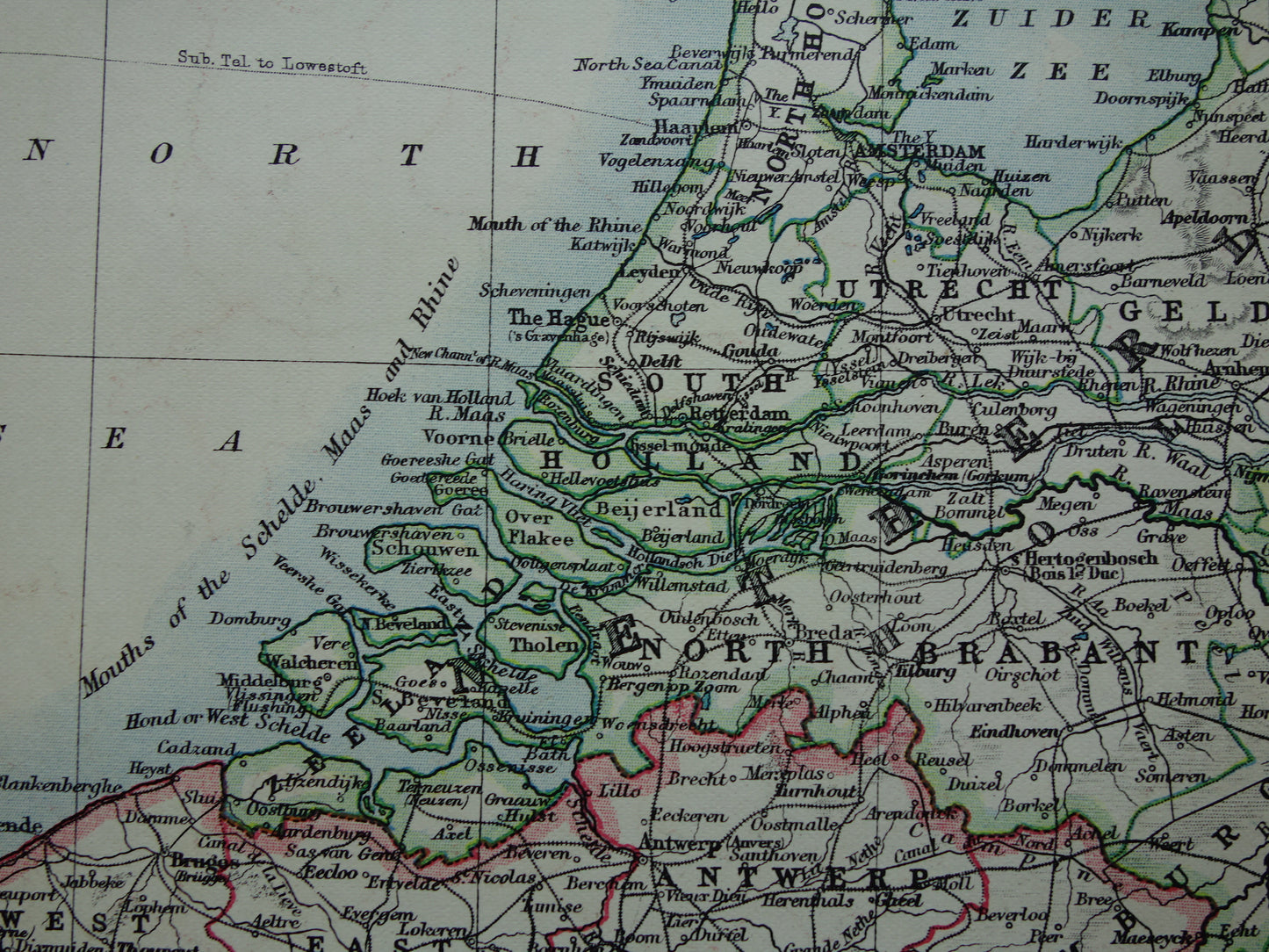 NEDERLAND en BELGIE Oude kaart van Nederland en Belgë uit 1901 originele antieke Engelse landkaart
