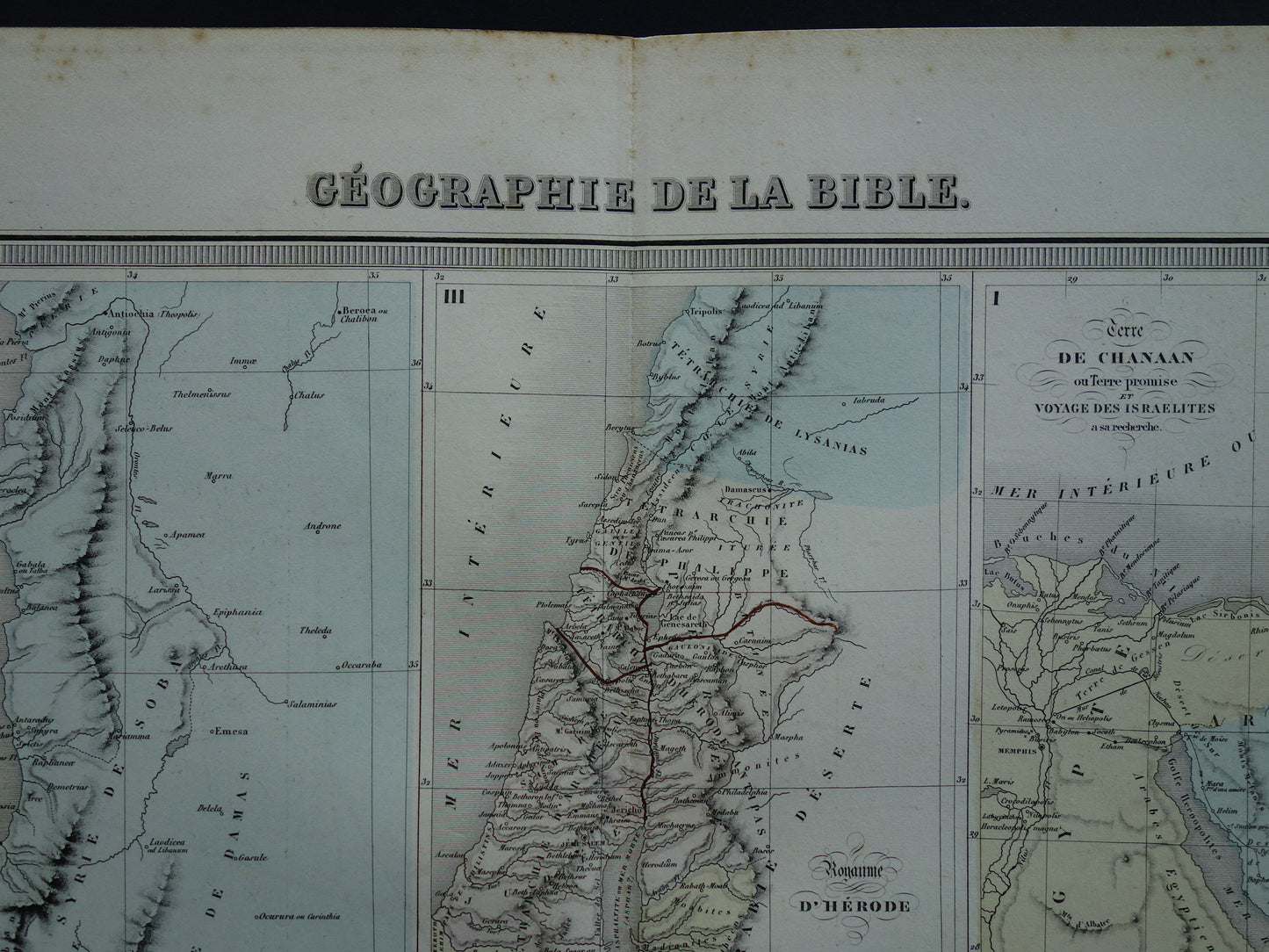 Palestine in Antiquity Old Map Biblical History - French Antique Hand-Colored Map