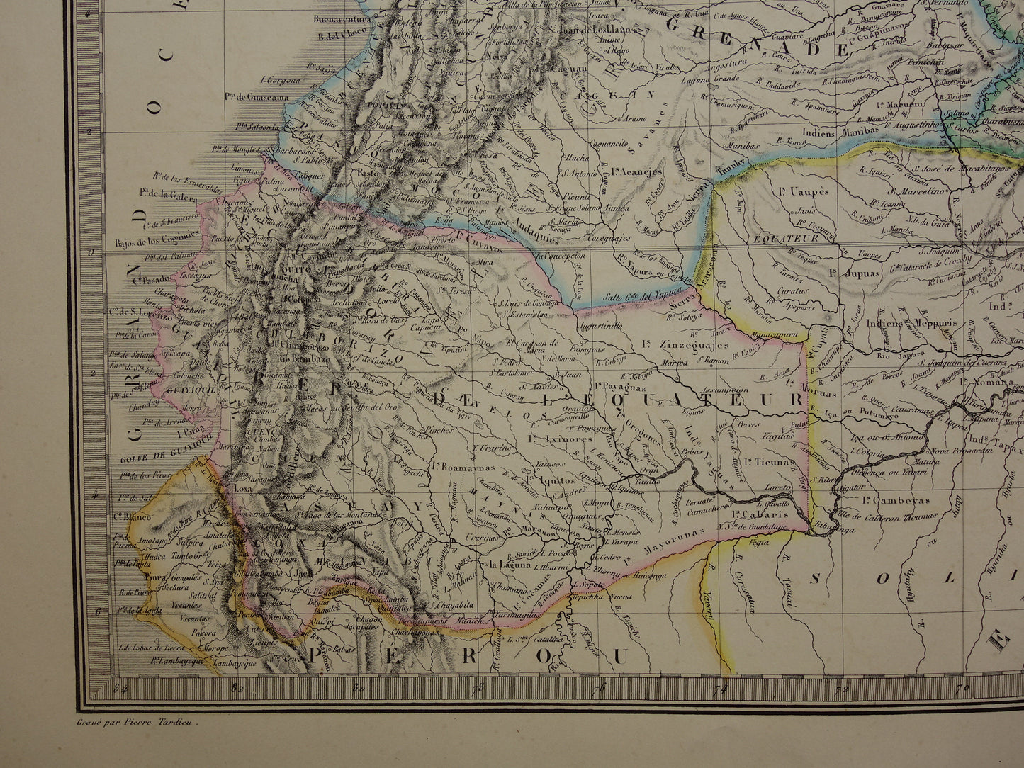 Colombia Venezuela large old map 1851 original antique map Suriname Amazon river