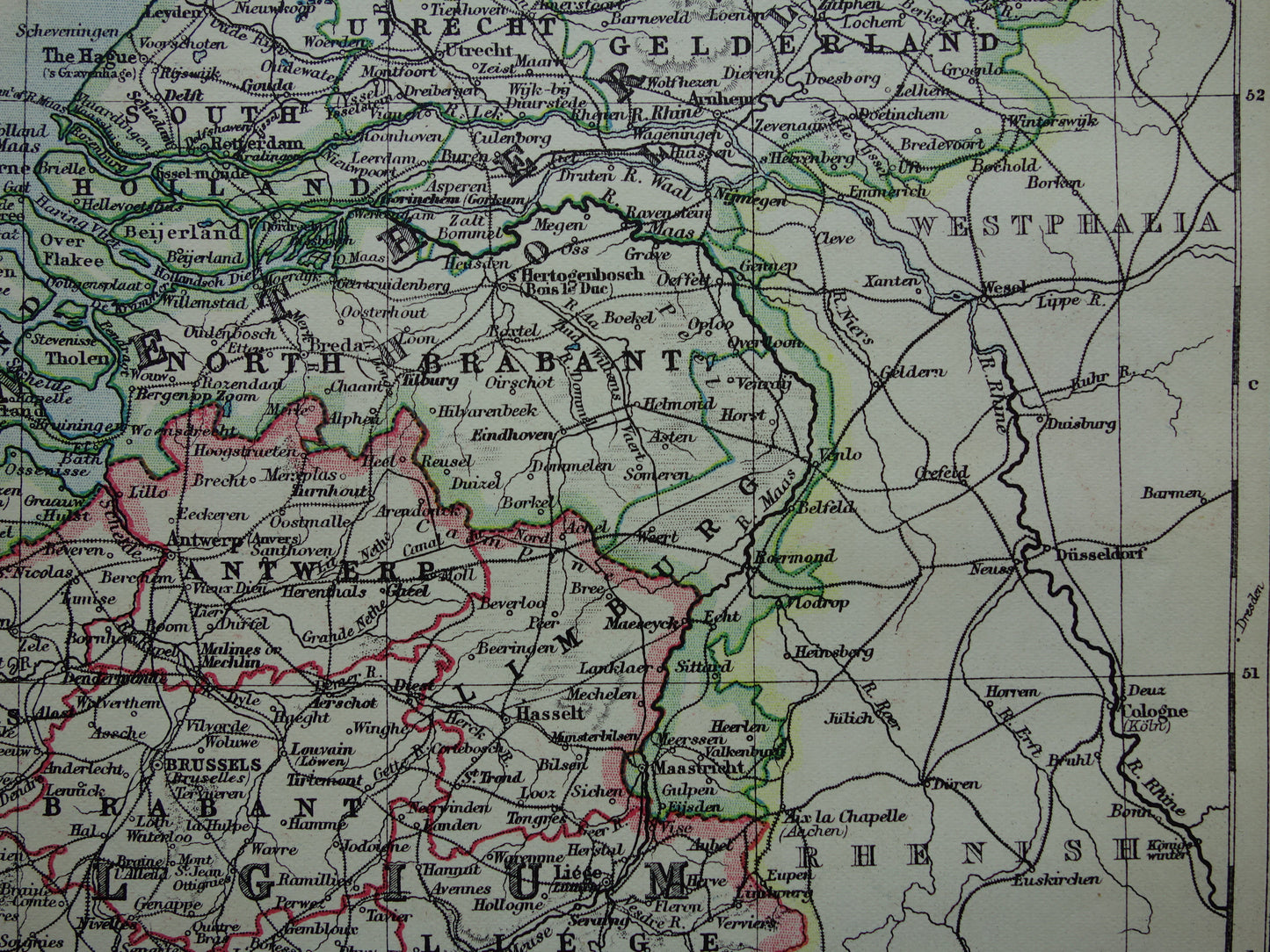 NEDERLAND en BELGIE Oude kaart van Nederland en Belgë uit 1901 originele antieke Engelse landkaart