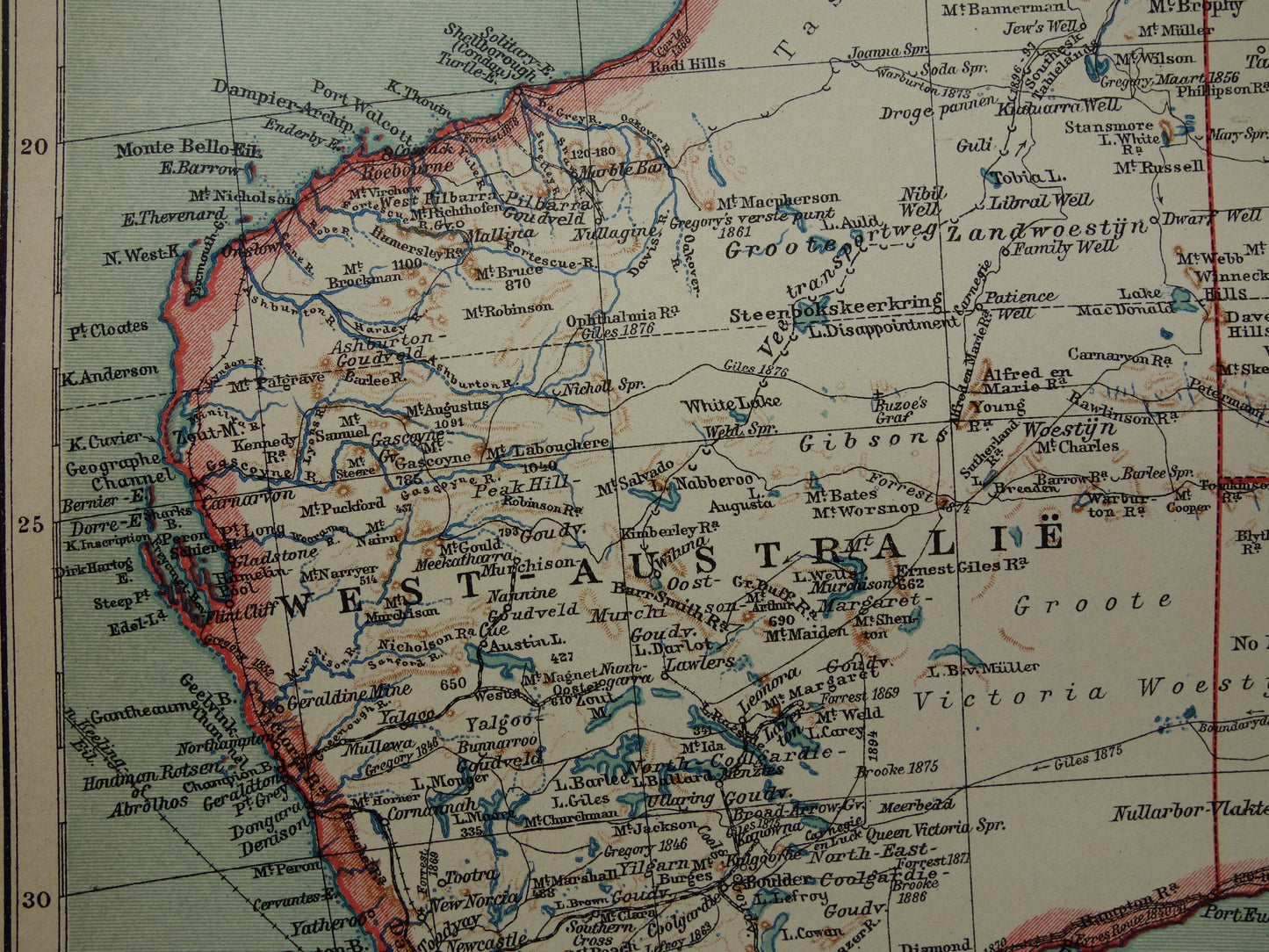 AUSTRALIE oude landkaart van Australië uit 1915 originele antieke Nederlandse kaart - vintage landkaarten