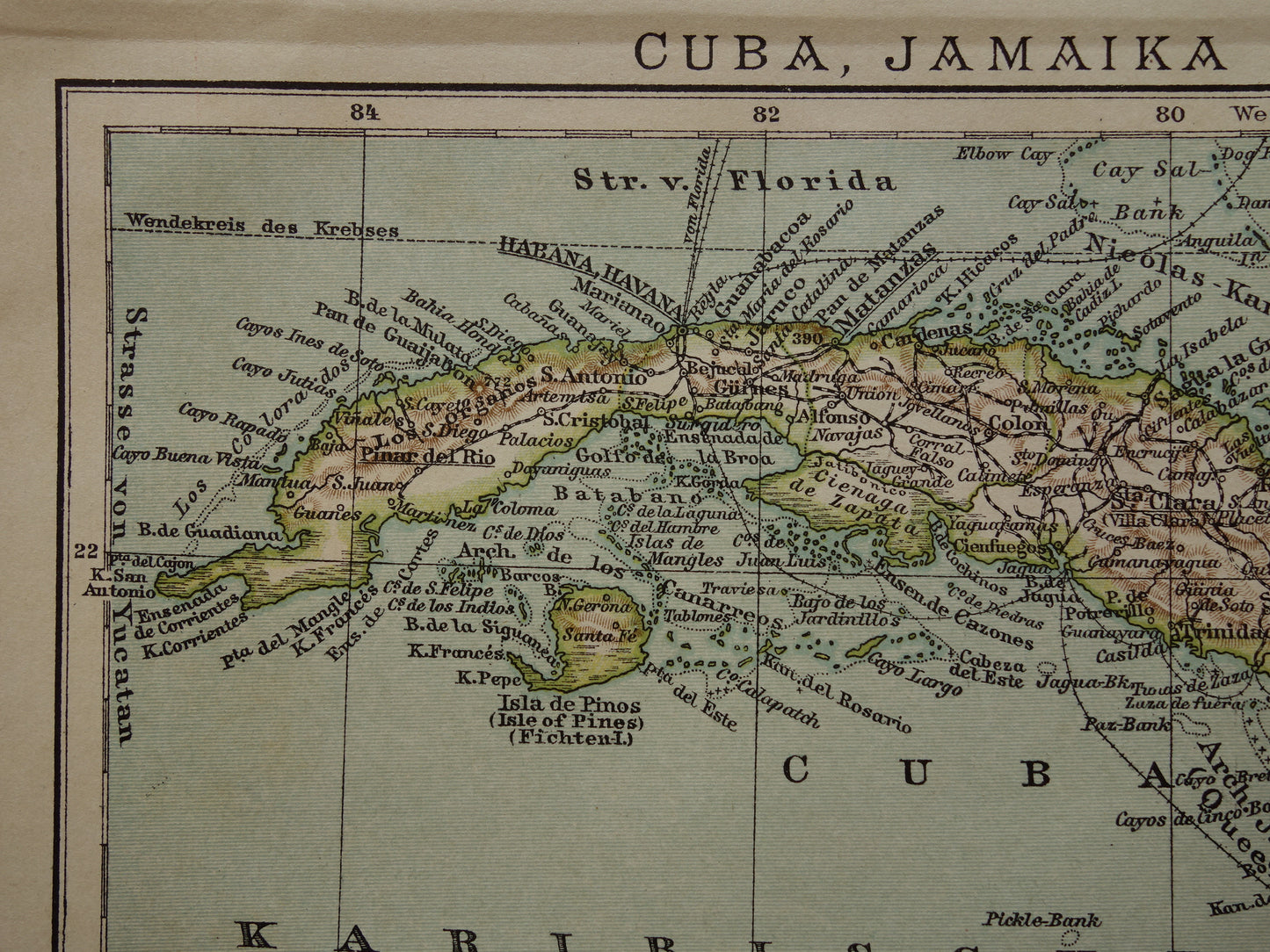 CUBA Antique map of Cuba and Jamaica Small format with date