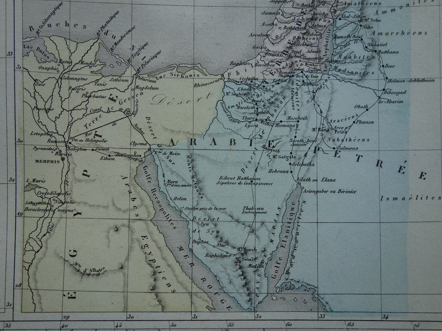 Palestine in Antiquity Old Map Biblical History - French Antique Hand-Colored Map